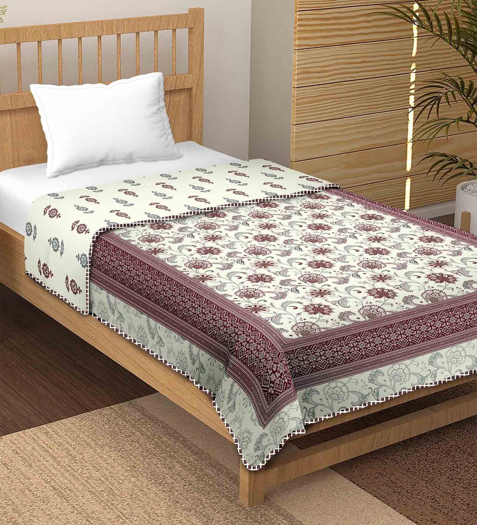 Buy Purple Cotton Floral Gsm King Bed Dohar By Bella Casa At