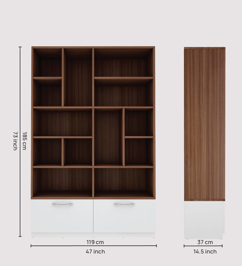 Buy Pulseline Book Shelf In Walnut Frosty White Finish By Woodbuzz