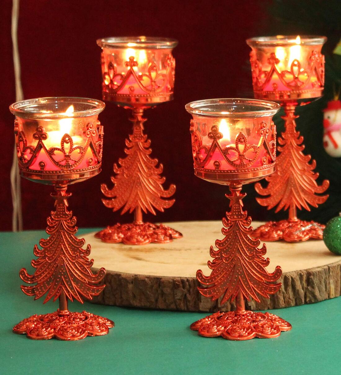 Buy Decorative Orange Glass Set Of Votive Tealight Candle Holder With