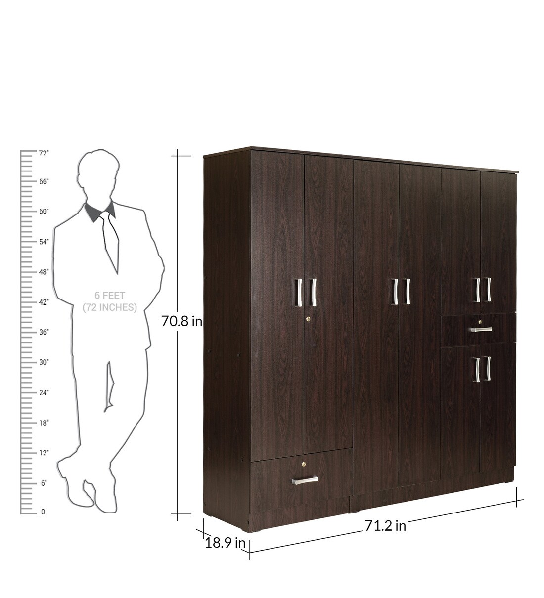 Buy Ren Door Wardrobe With External Drawers In Wenge Finish By