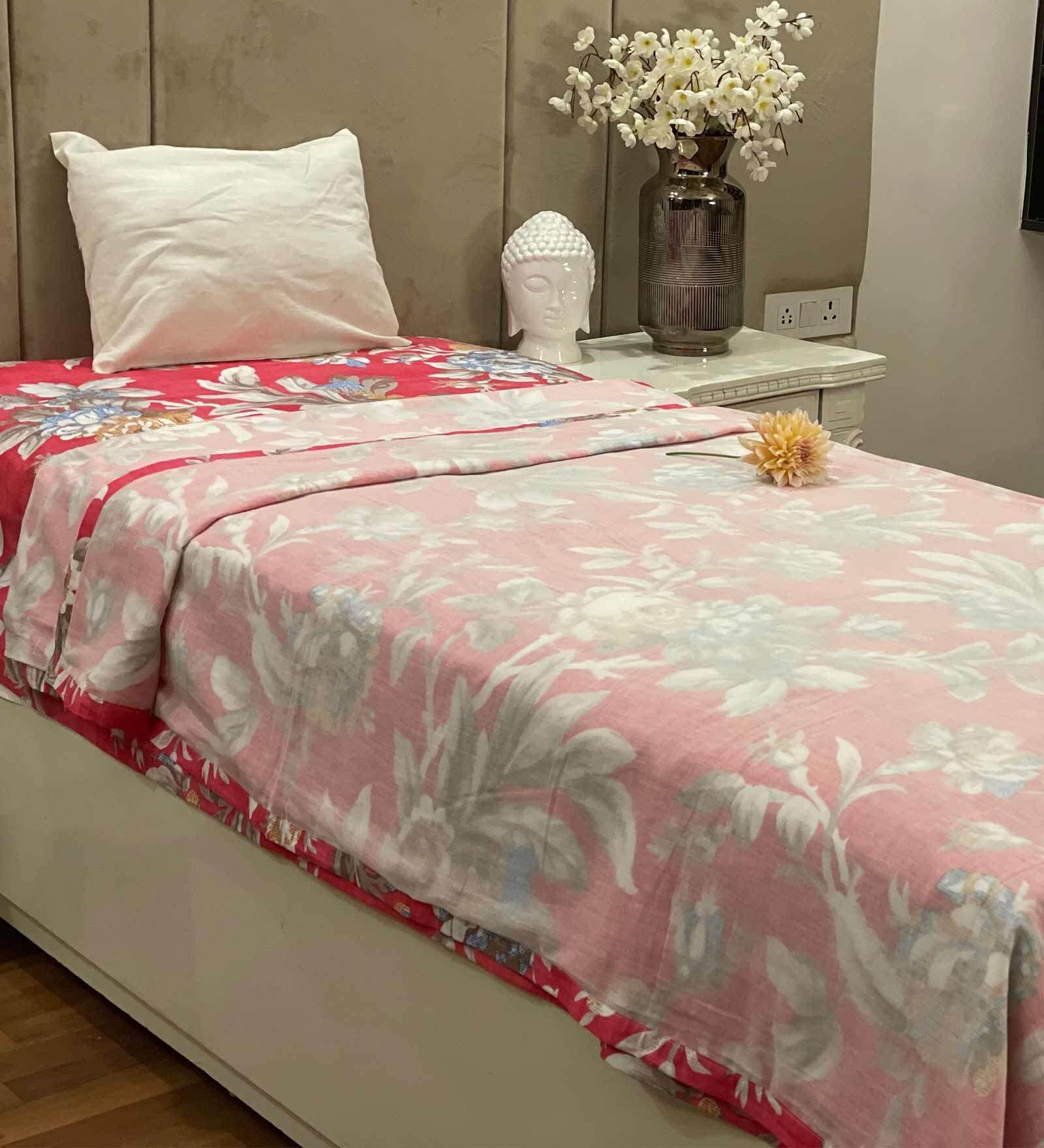 Buy Red Floral 100 Cotton 300 GSM Single Bed Dohar At 40 OFF By Bells