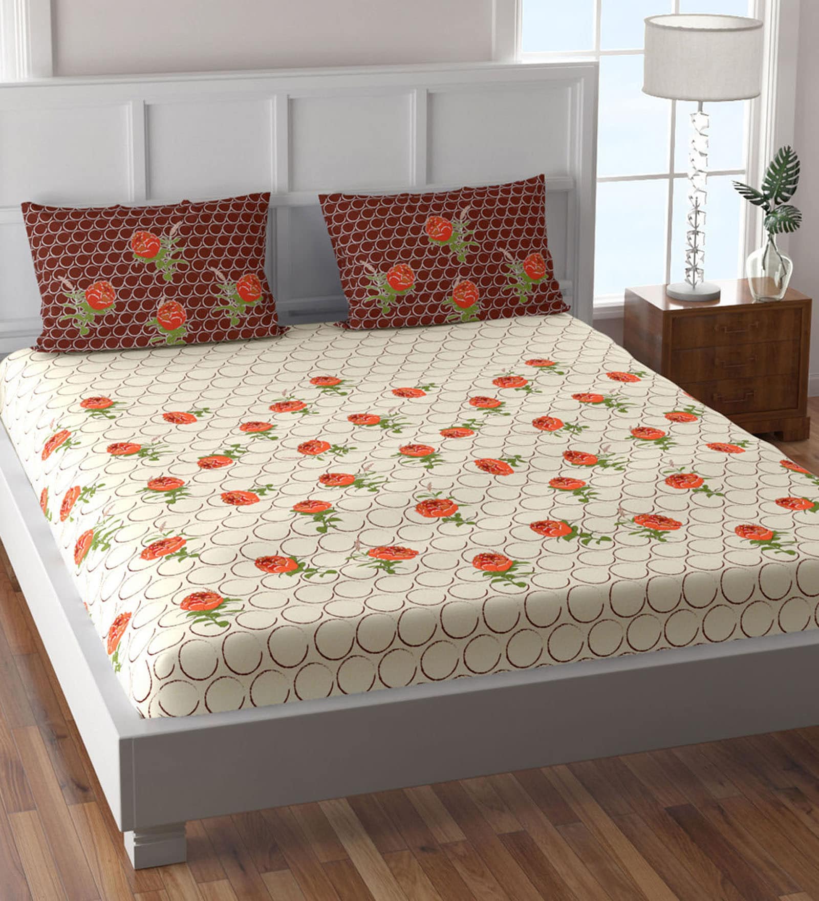 Buy Capriano Cotton Tc King Size Bedsheet With Pillow Covers By