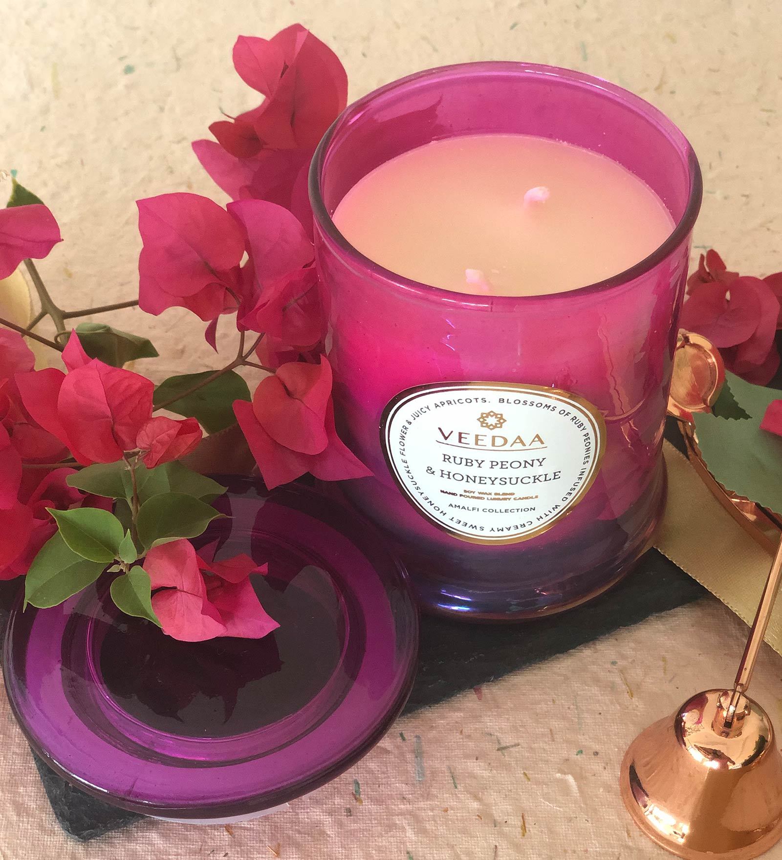 Buy Ruby Peony Honeysuckle Danube Glass Soy Scented Candle By Veedaa