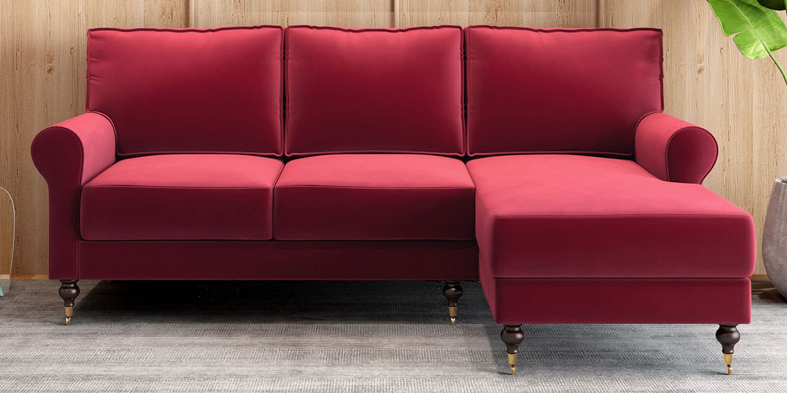 Buy Ruse X Odyssey Velvet LHS Sectional Sofas In Red Colour At 60 OFF