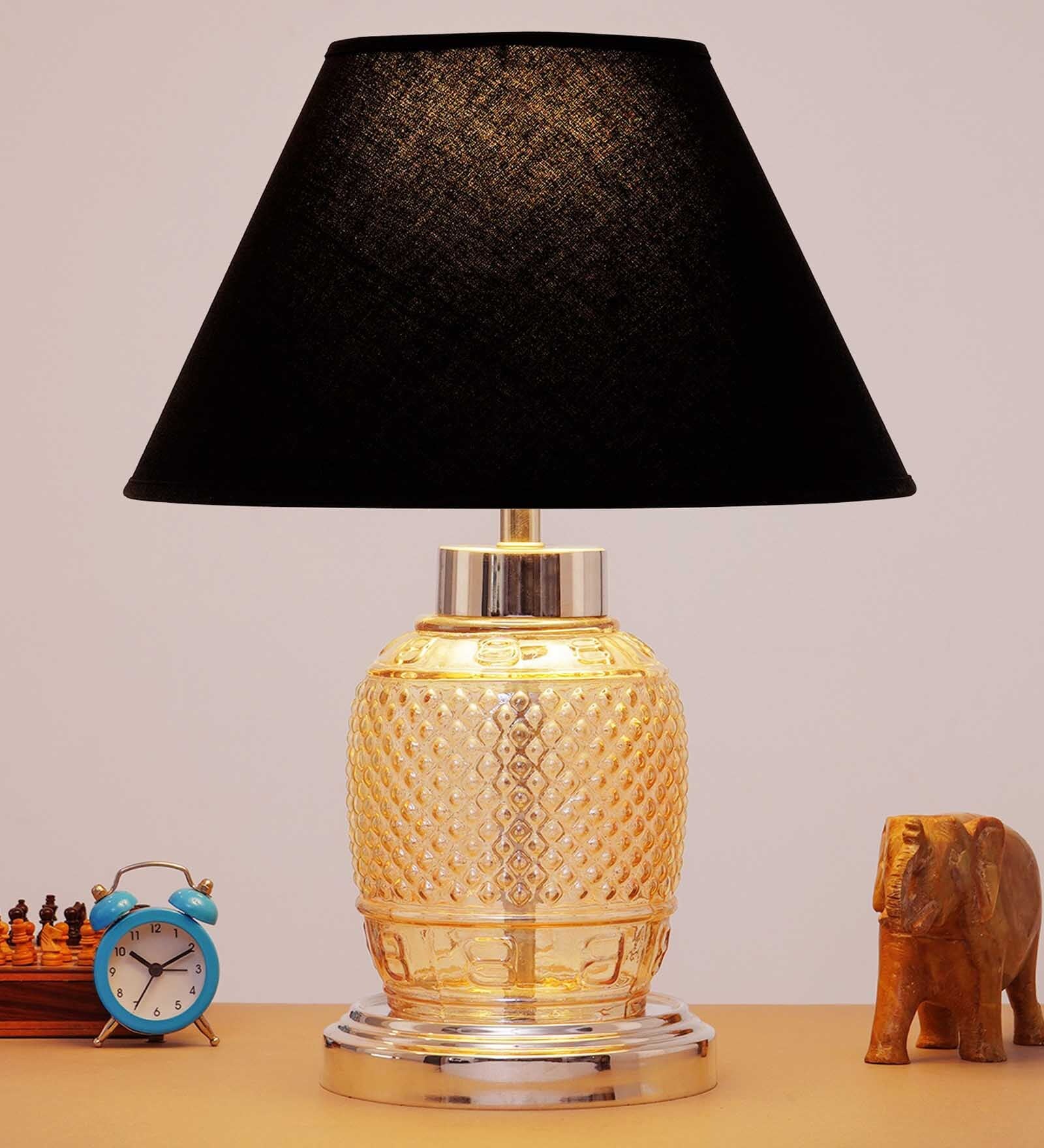 Buy Catania Beige Cotton Fabric Shade Night Lamp With Metal Glass