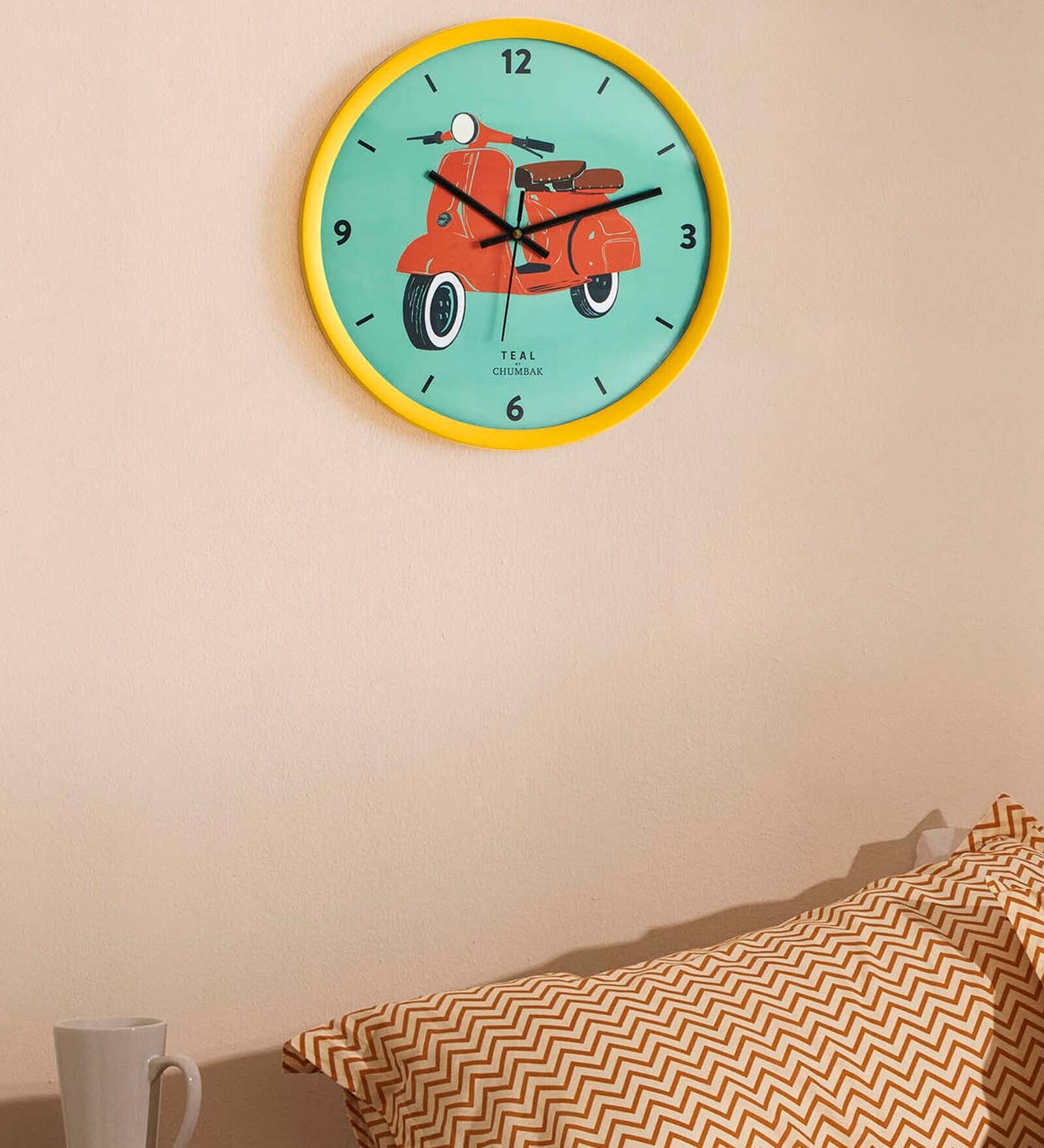 Buy Yellow Plastic Scooting Around Modern Wall Clock At Off By