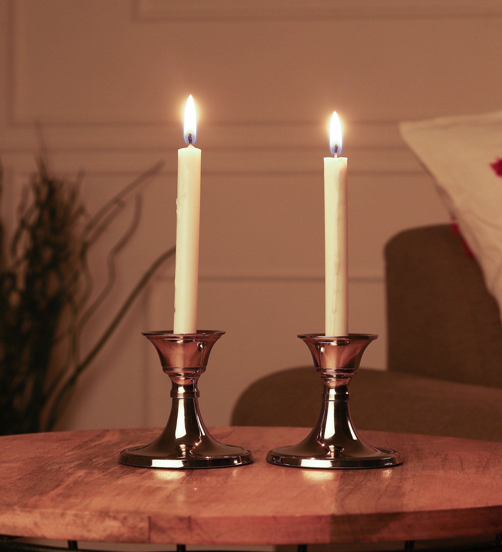 Buy Silver Metal Taper Set Of 2 Candle Holder At 46 OFF By Purestory