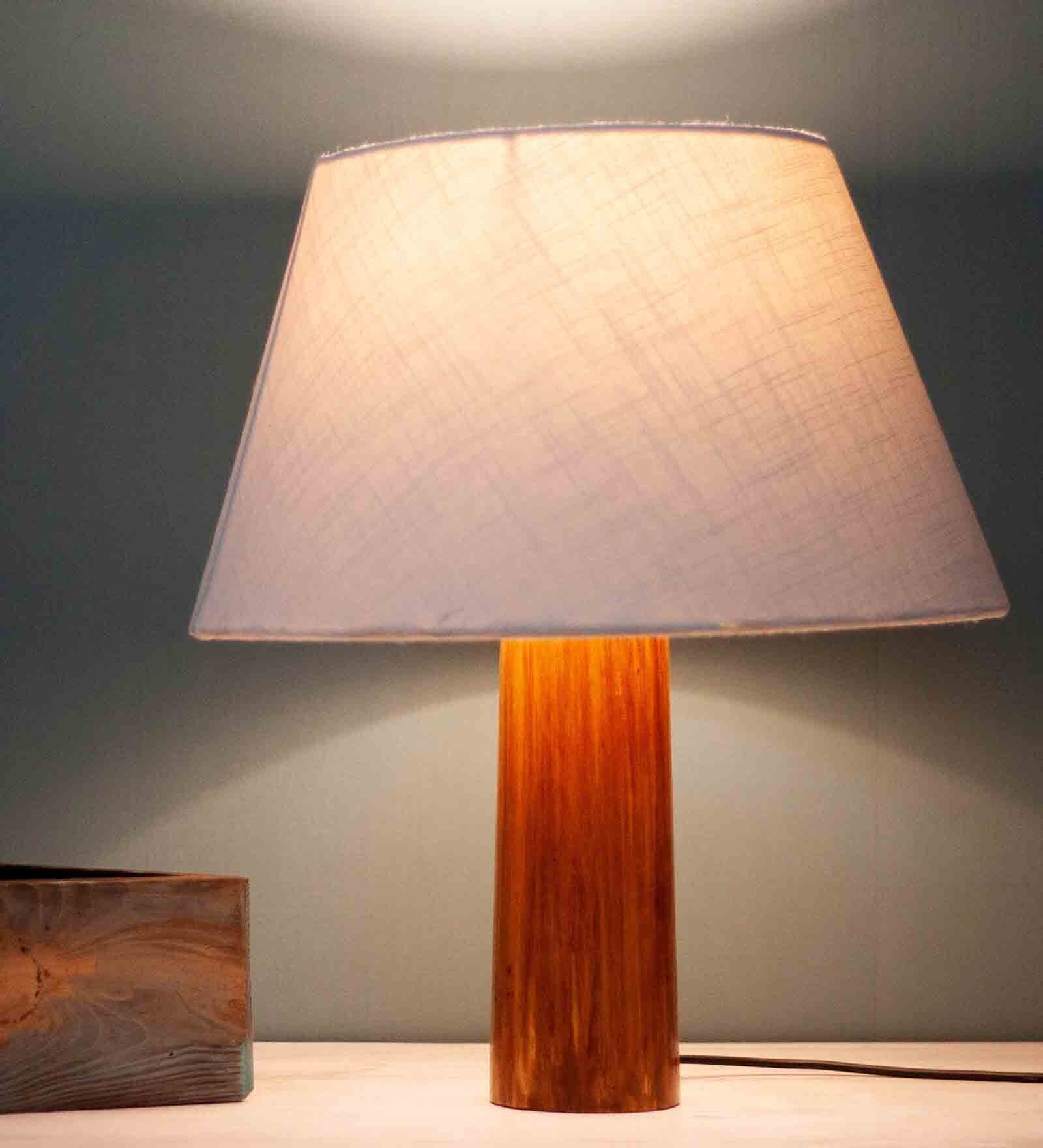 Buy Minimalist Off White Cotton Shade Night Lamp With Wood Base By