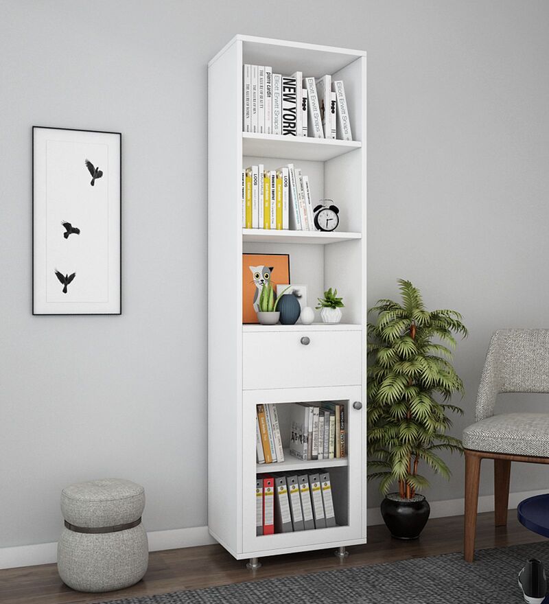 Buy Solicitor Book Shelf In Frosty White Finish By Woodbuzz Online