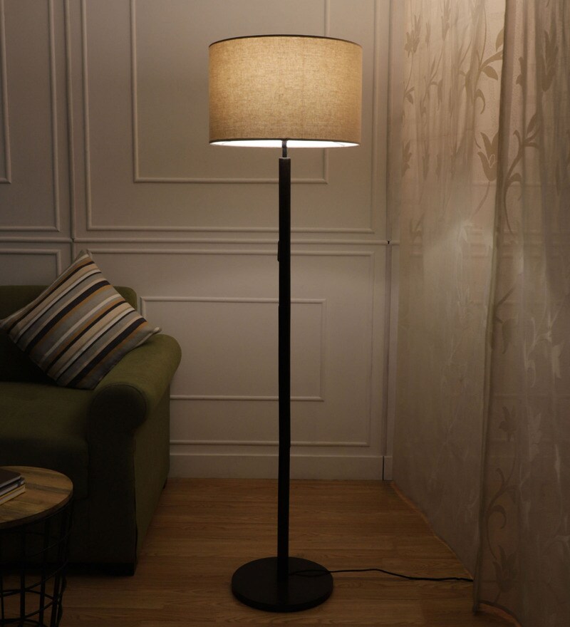 Buy Tango Beige Cotton Shade Floor Lamp With Walnut Polish Base By