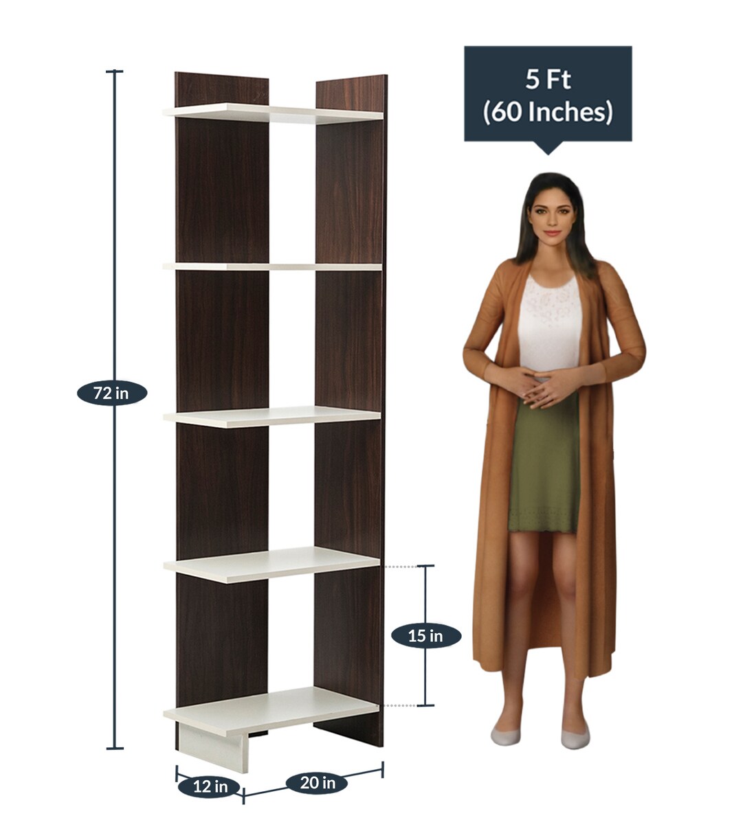 Buy Tisha Book Shelf In Walnut Finish By Trevi Furniture Online