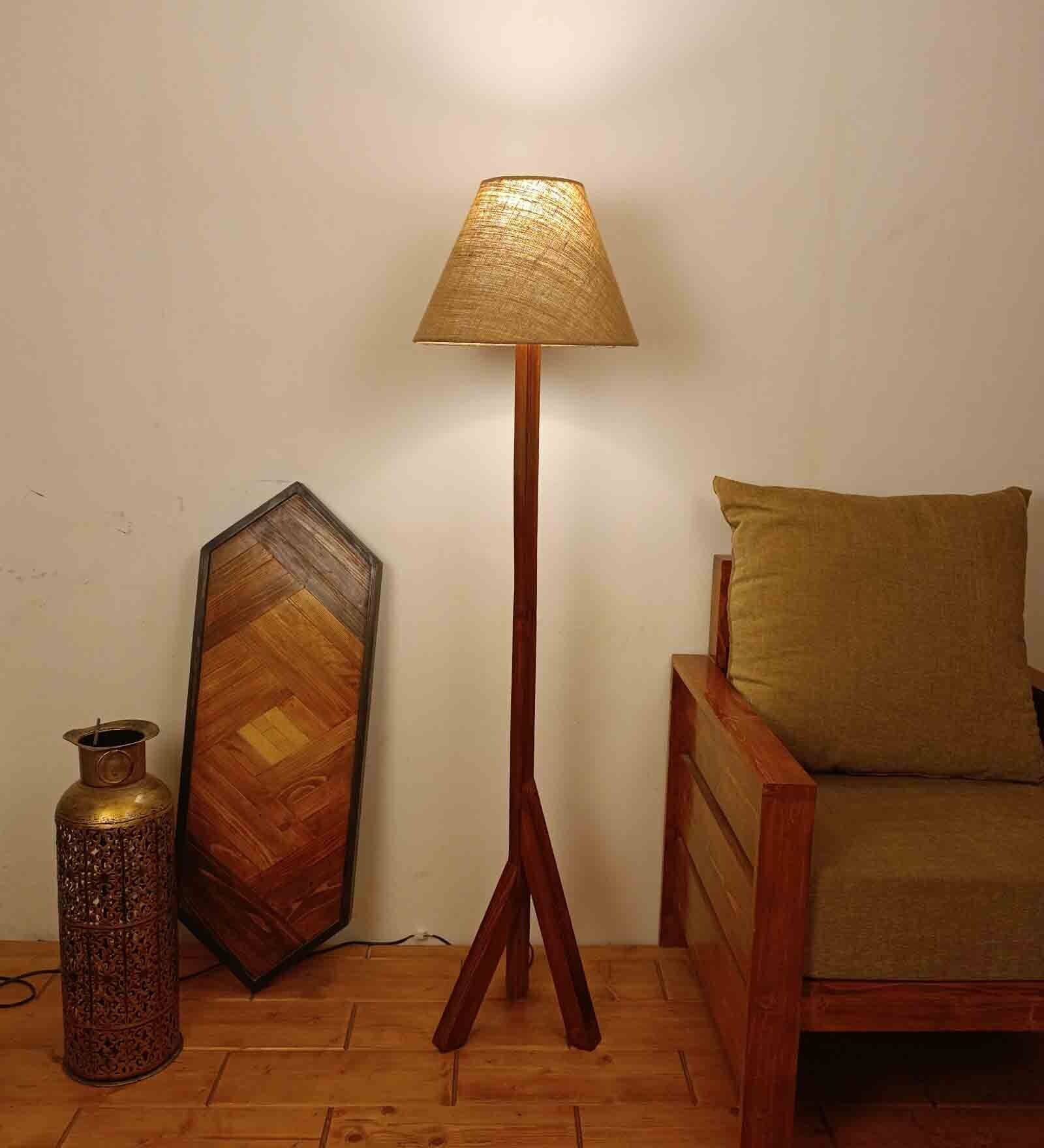 Buy Trinca Wooden Floor Lamp With Jute Shade Brown Base At 53 OFF By