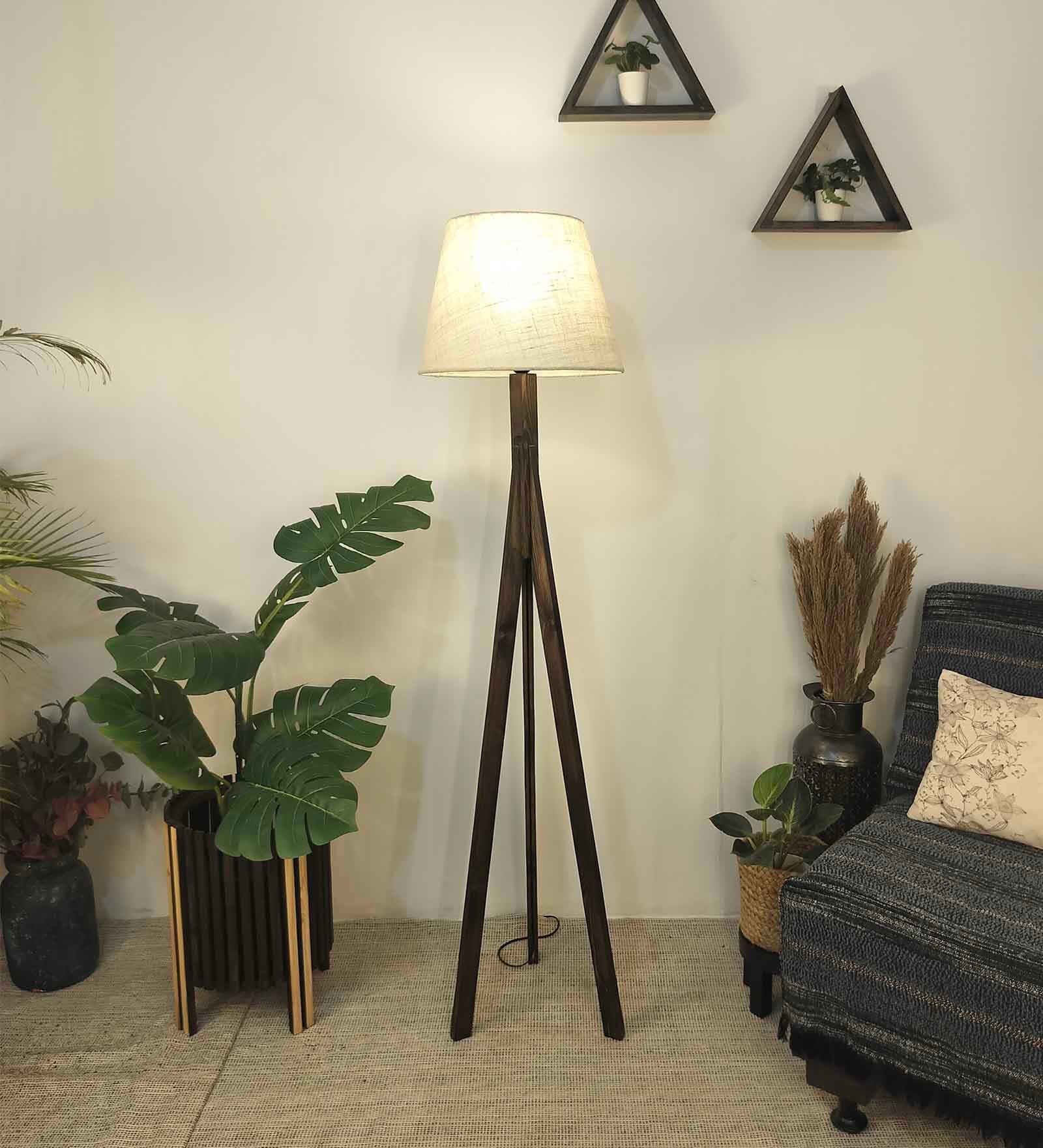 Buy Triune Wooden Floor Lamp With Jute Shade Brown Base At 50 OFF By