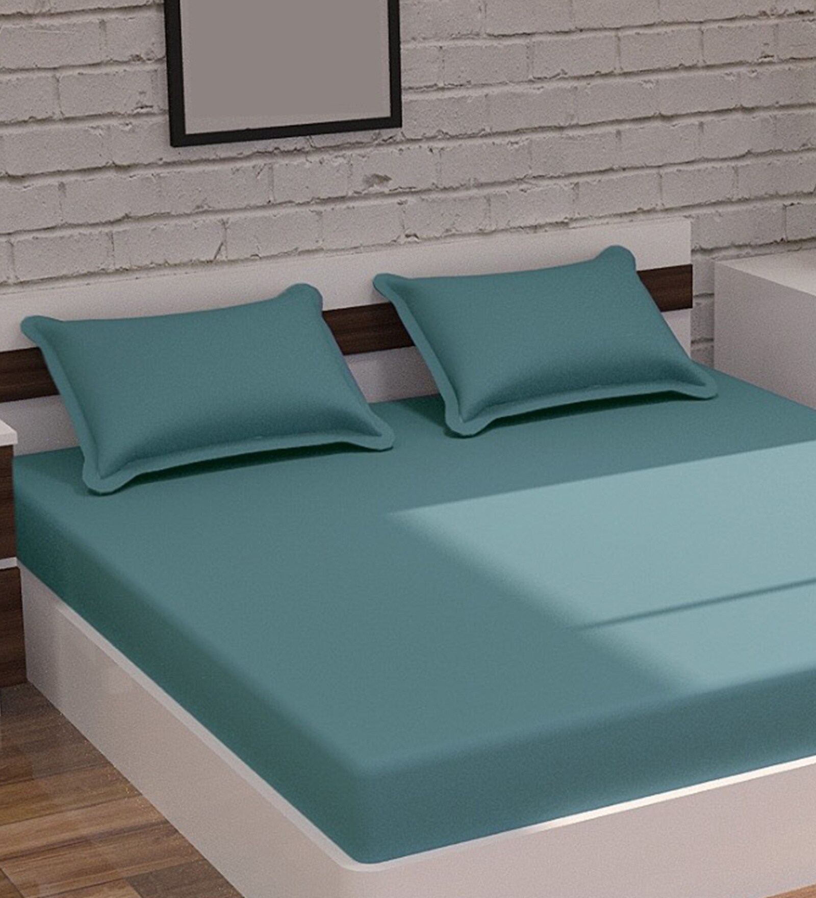 Buy Turquoise Solid Tc Cotton King Bedsheet With Pillow