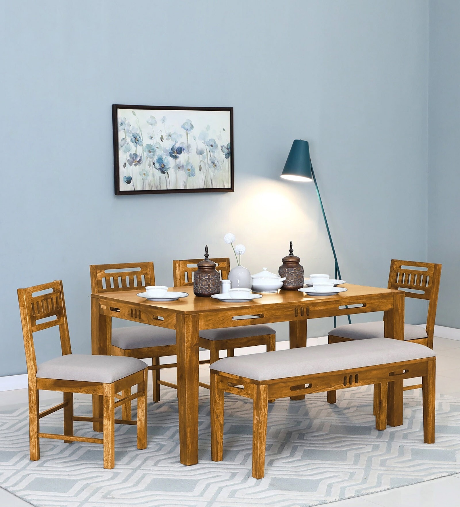 Buy Vipra Sheesham Wood 6 Seater Dining Set With Bench In Scratch