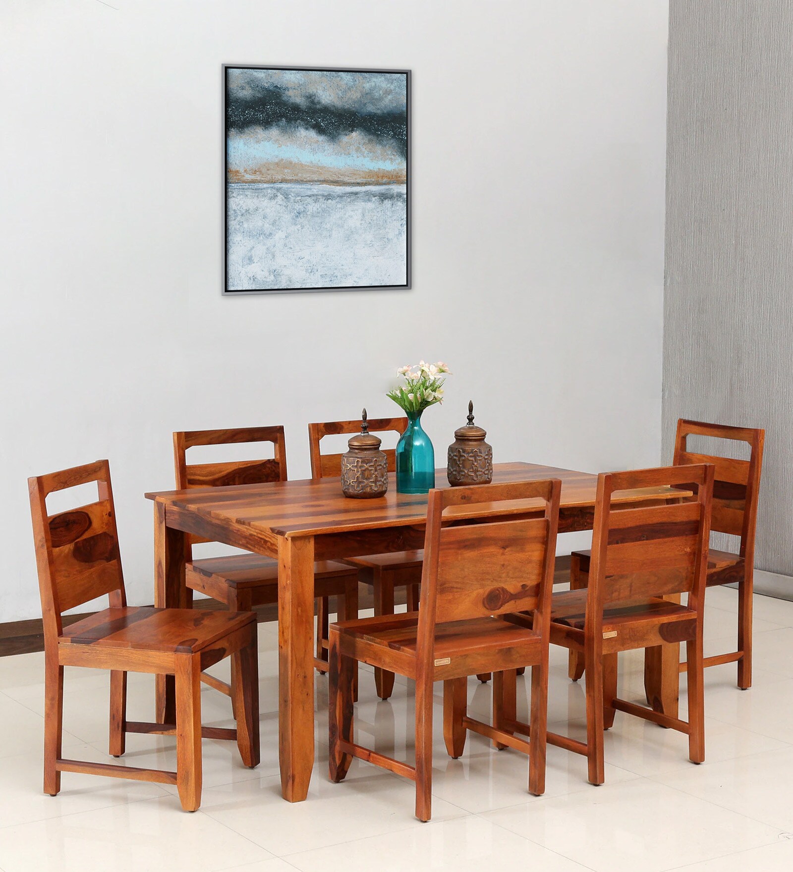 Buy Vosges Sheesham Wood 6 Seater Dining Set In Natural Teak Finish At