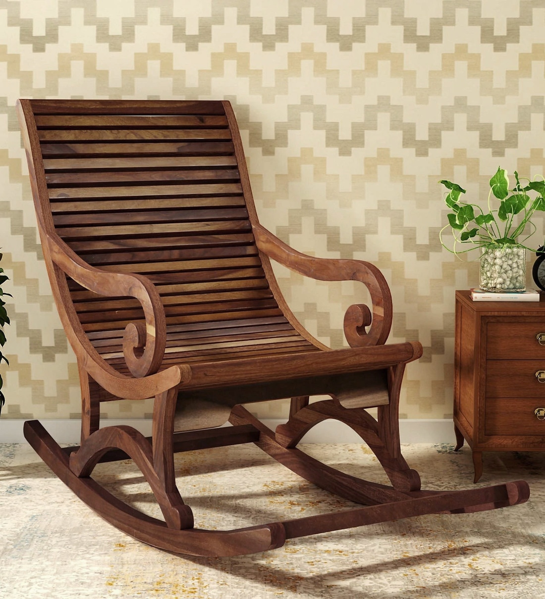 Buy Wellesley Solid Wood Rocking Chair In Provincial Teak Finish By