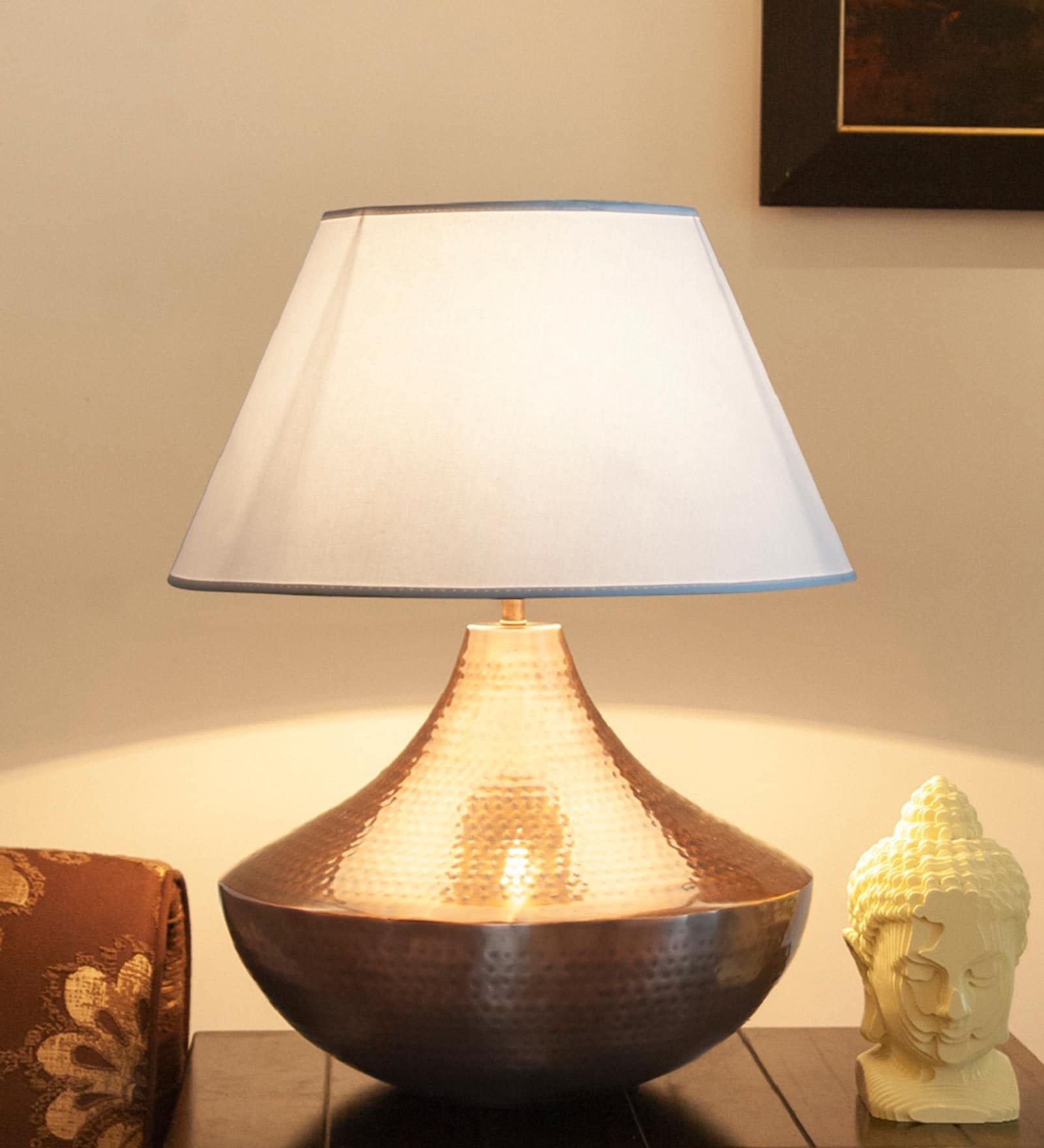 Buy Matera White Cotton Shade Night Lamp With Mild Steel Base At 29