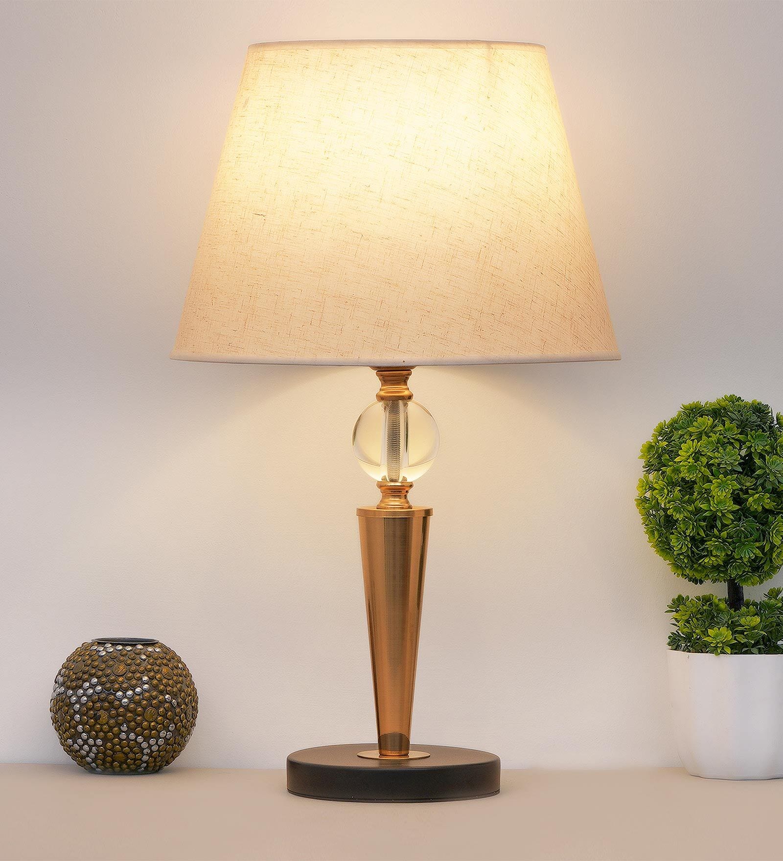 Buy Miler White Cotton Shade Night Lamp With Metal Base At Off By