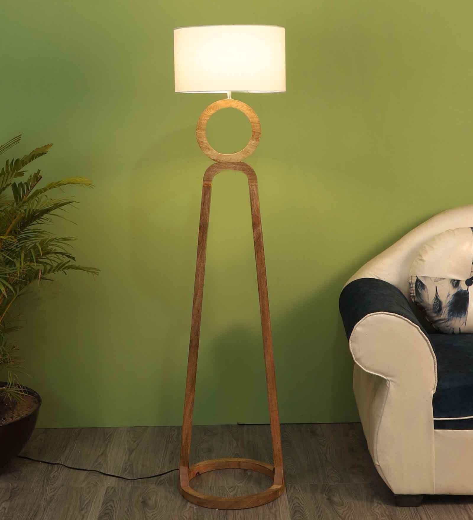 Buy Magalie White Fabric Shade Club Floor Lamp With Wood Base By