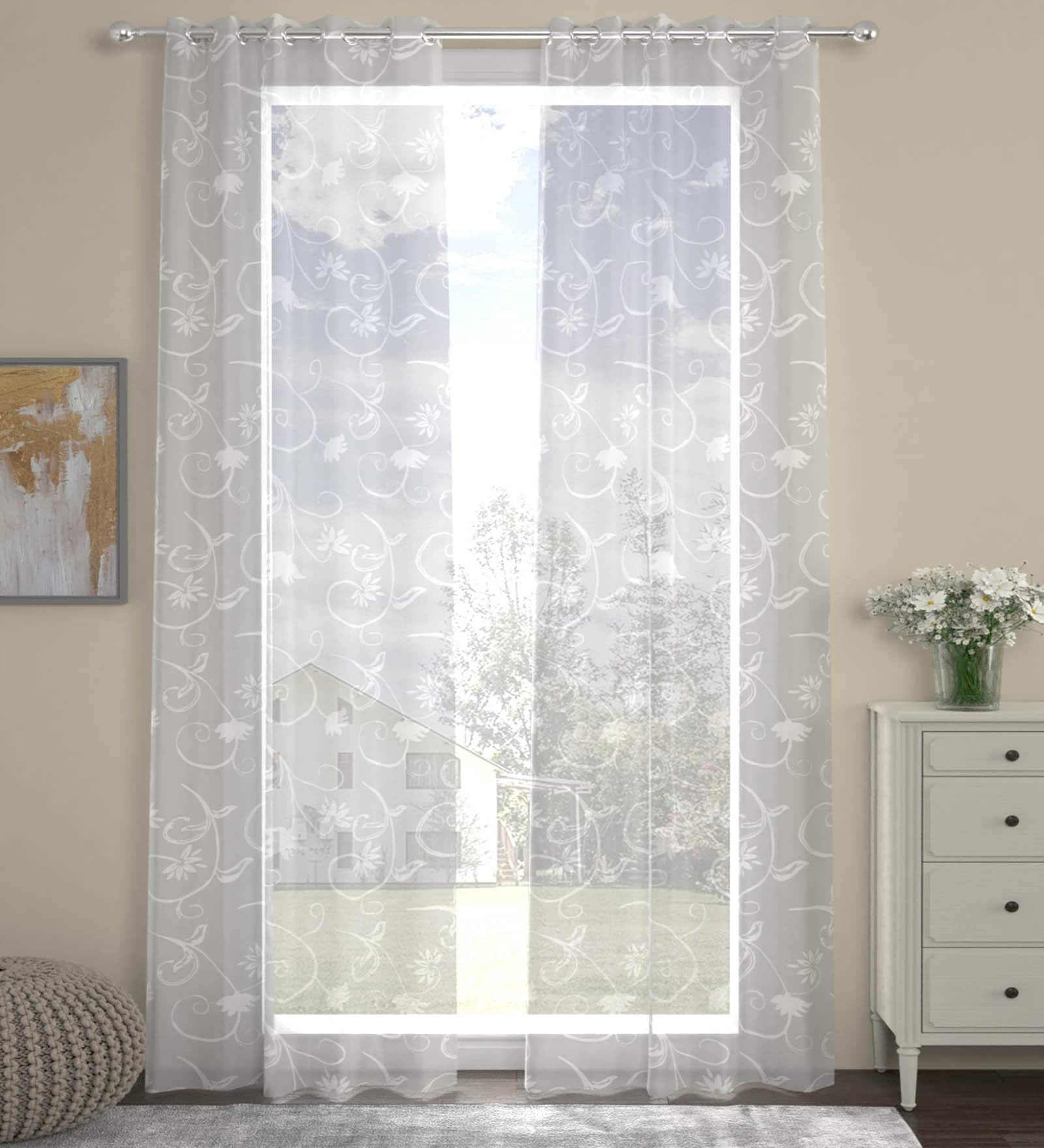 Buy White Sheer Polycotton Feet Eyelet Curtain At Off By