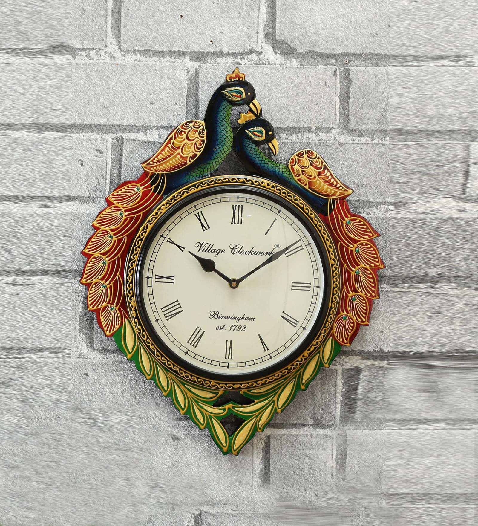 Buy Multicolour Mango Wood Peacock Traditional Wall Clock At 6 OFF By