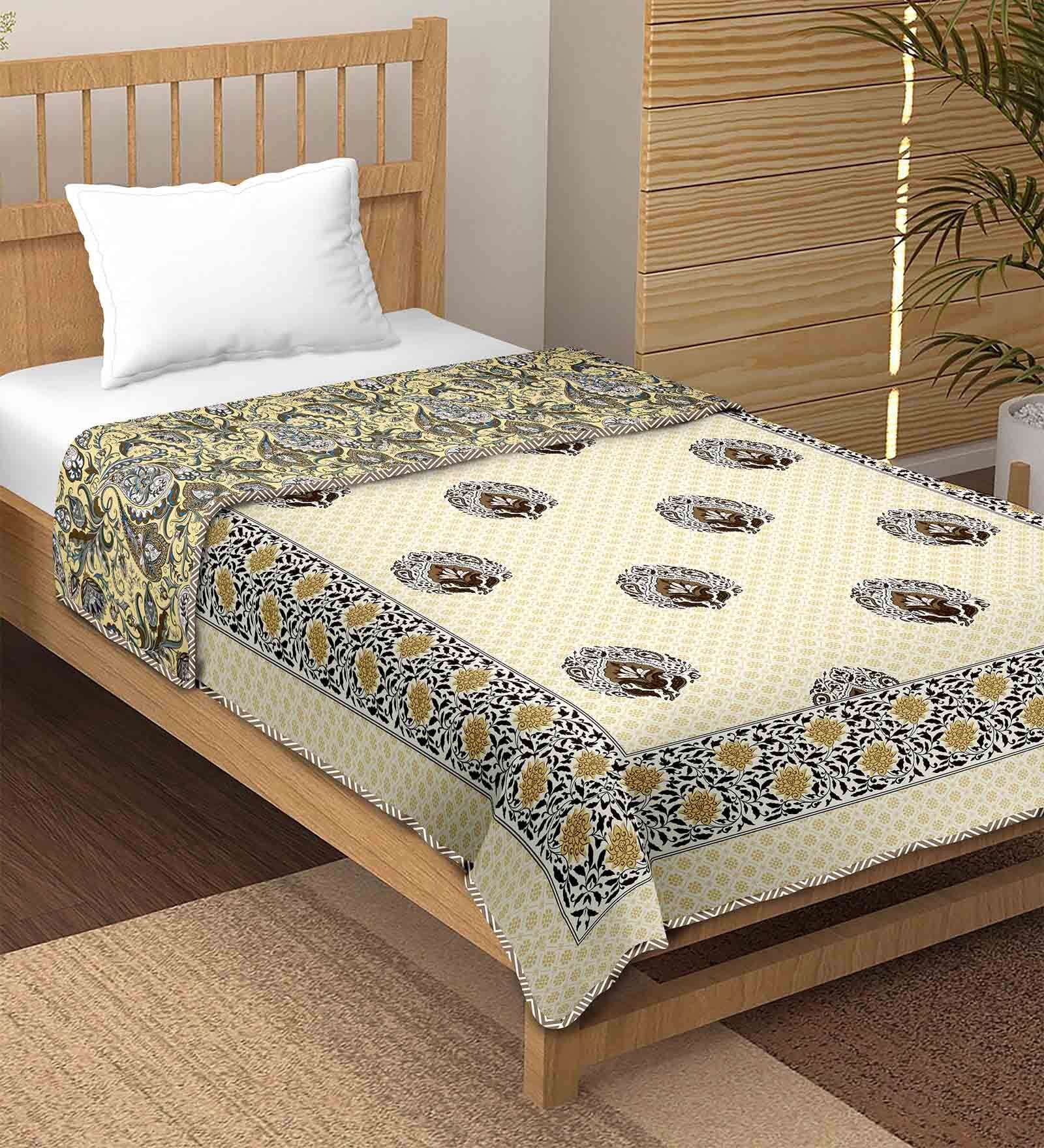 Buy Yellow Cotton Floral Gsm King Bed Dohar By Bella Casa At