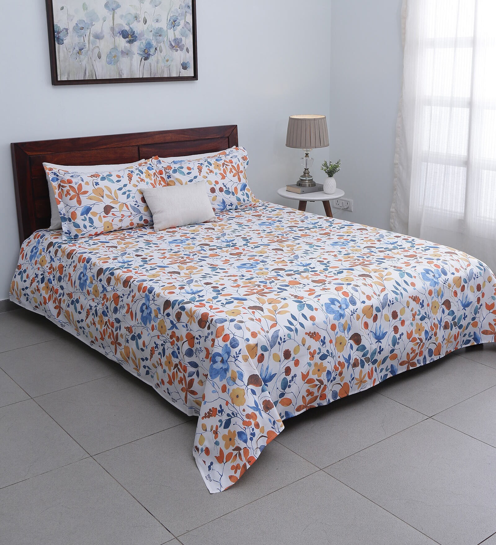 Buy Multicolor Floral 140 TC Cotton Double Bedsheet With 2 Pillow