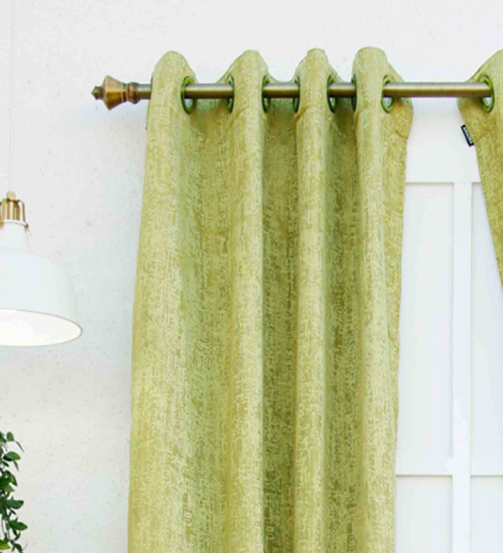 Buy Green Abstract Polyester Ft Blackout Eyelet Window Curtain By