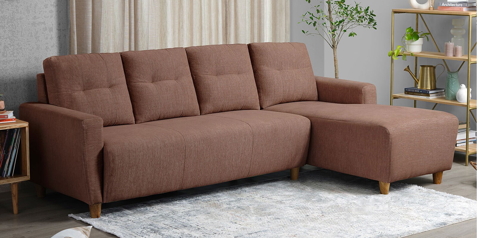 Buy Yolo Fabric LHS Sectional Sofa In Coco Brown Colour At 23 OFF By