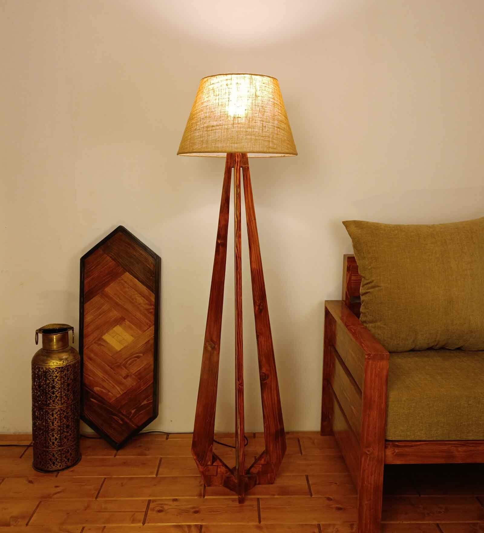 Buy Zoe Wooden Floor Lamp With Jute Shade Brown Base By Symplify At