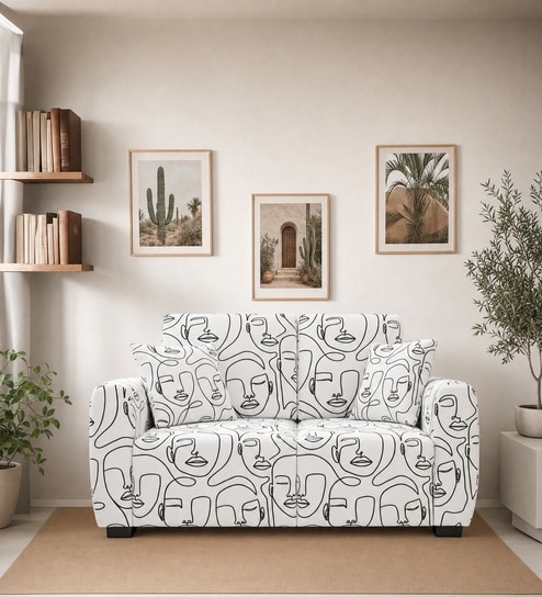   Modern Muse 2 Seater  Upholstered Sofa In White And Black Colour