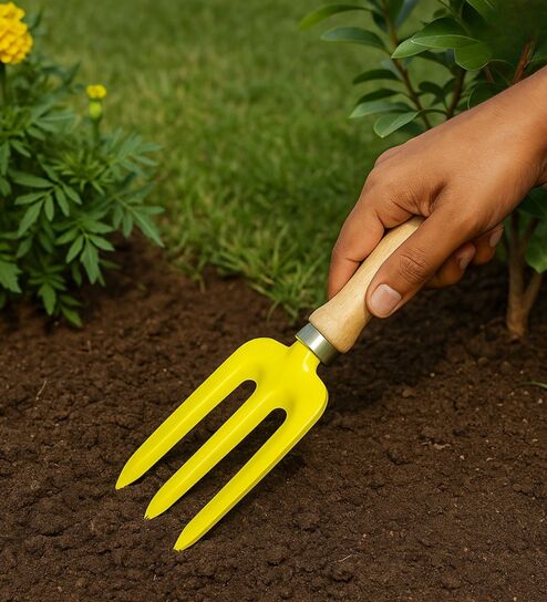 Yellow Gardening Hand Fork - Ergonomic Wooden