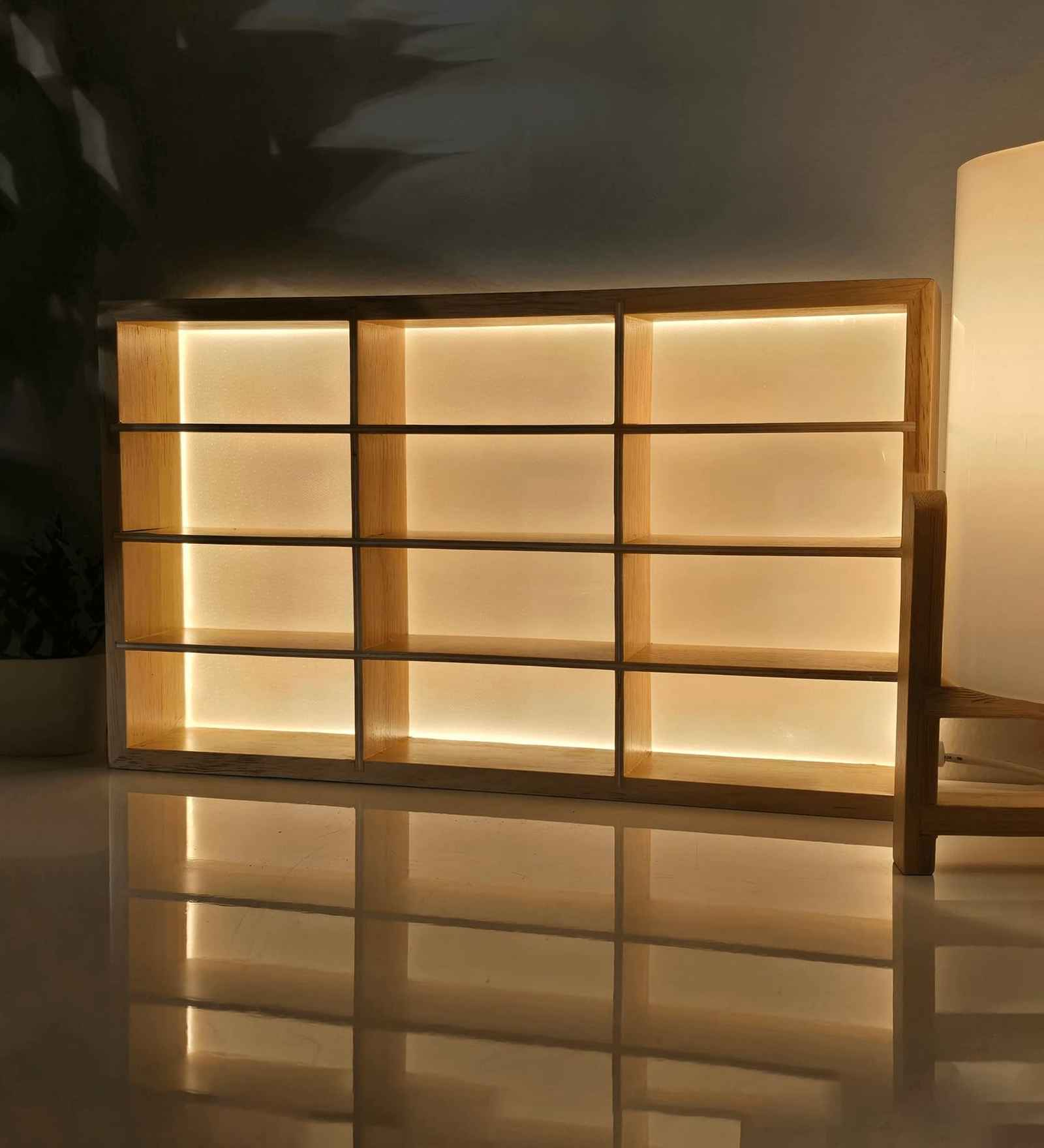 (12 Car Display) Brown Wooden Light Up Diecast Cast Organizer