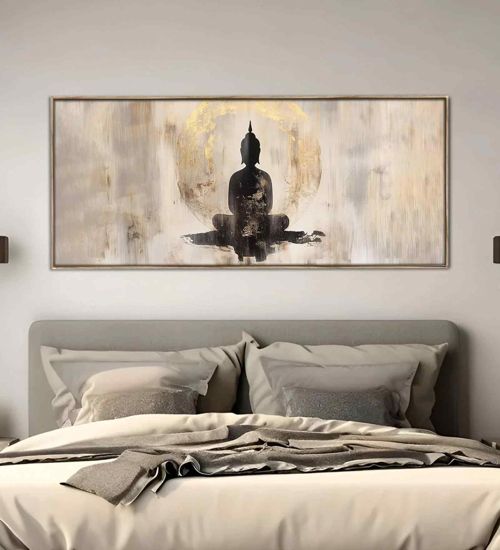 (1Pc) Beige Canvas Framed Buddha Wall Art