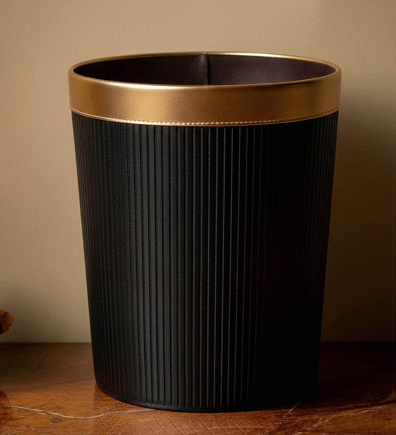 (1Pc) Black Faux Leather Open Top Office and Home Dustbin