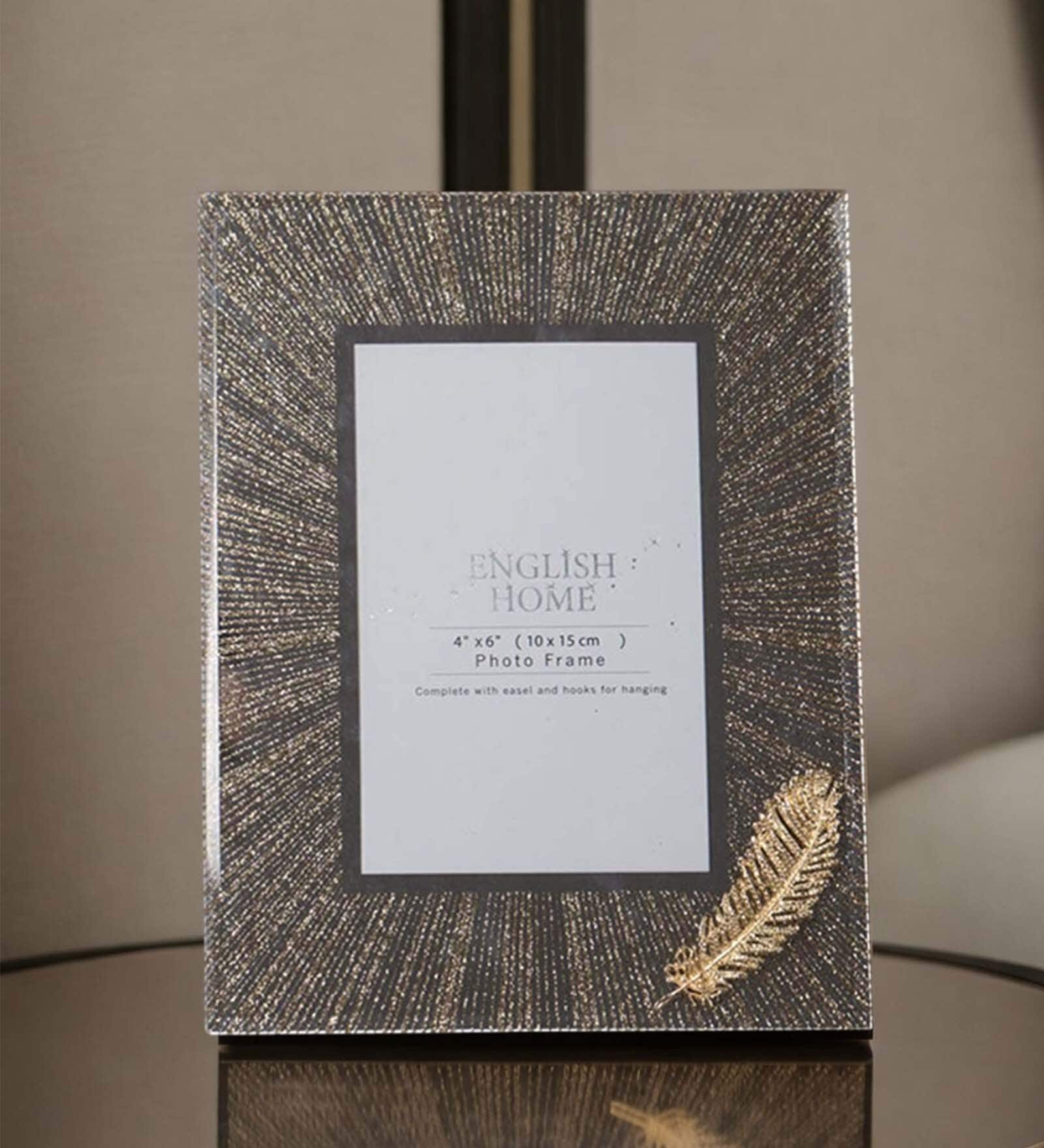 (1Pc) Gold Glass Golden Feather Photo Frame