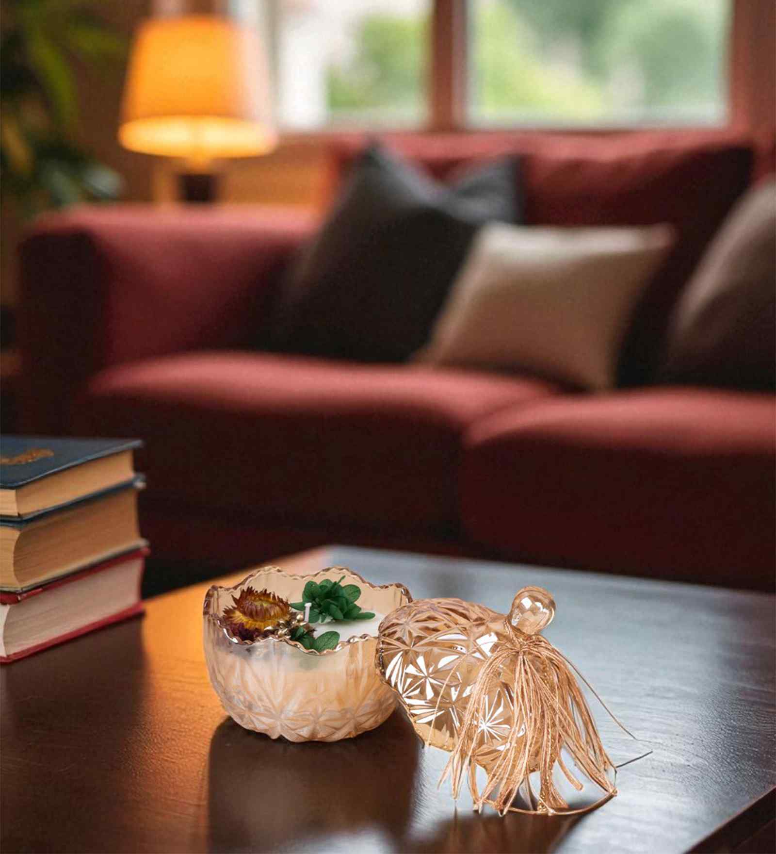 (1Pc) Gold Glass Jar Premium Wax Decorative Elements Citrus Whisper Serenity Bowl