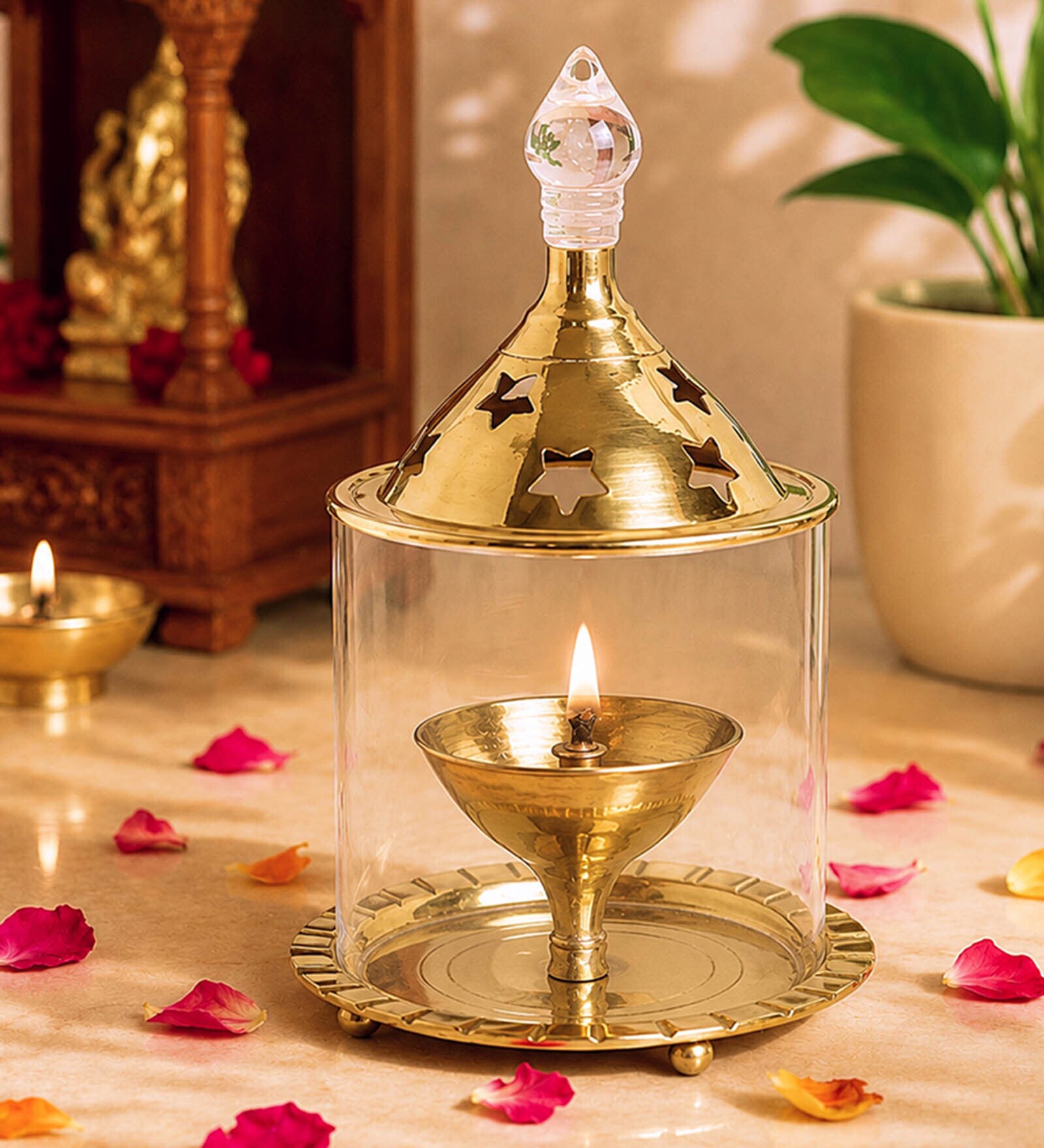 (1Pc) Gold Metal Akhand Jyot Diya