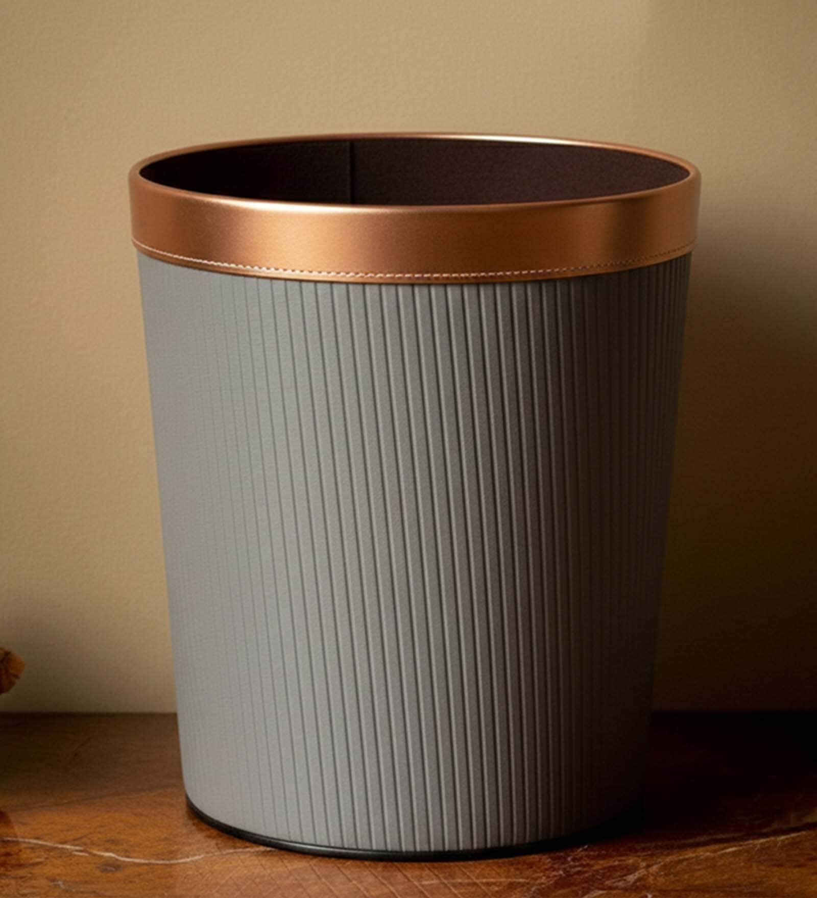 (1Pc) Gray Faux Leather Open Top Office and Home Dustbin
