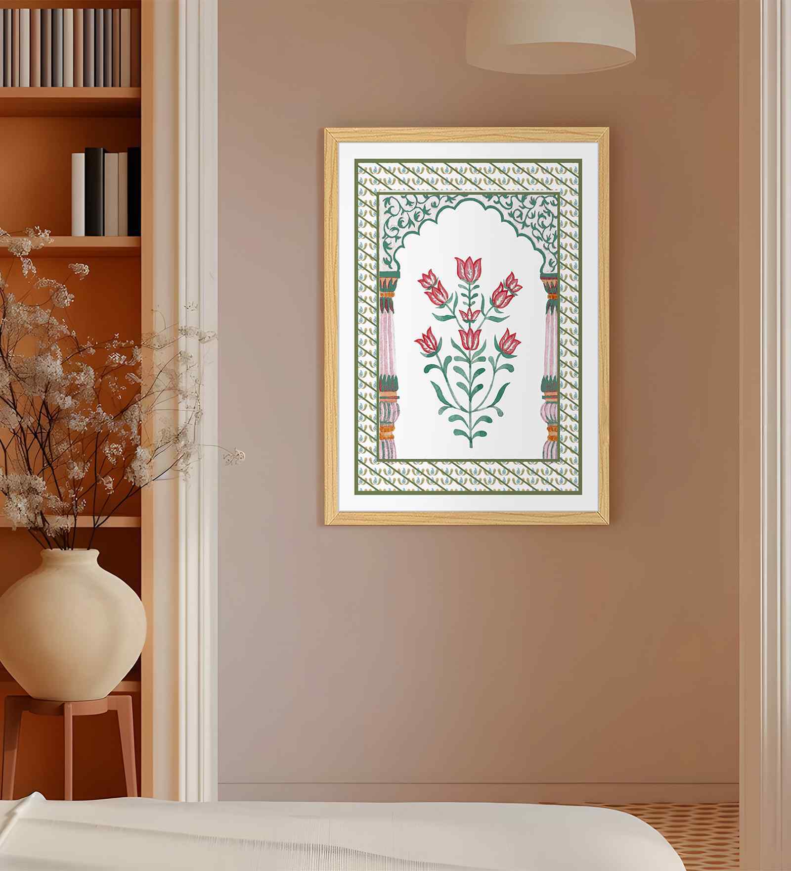 (1Pc) Green Fibre Mughal Floral Wall Art