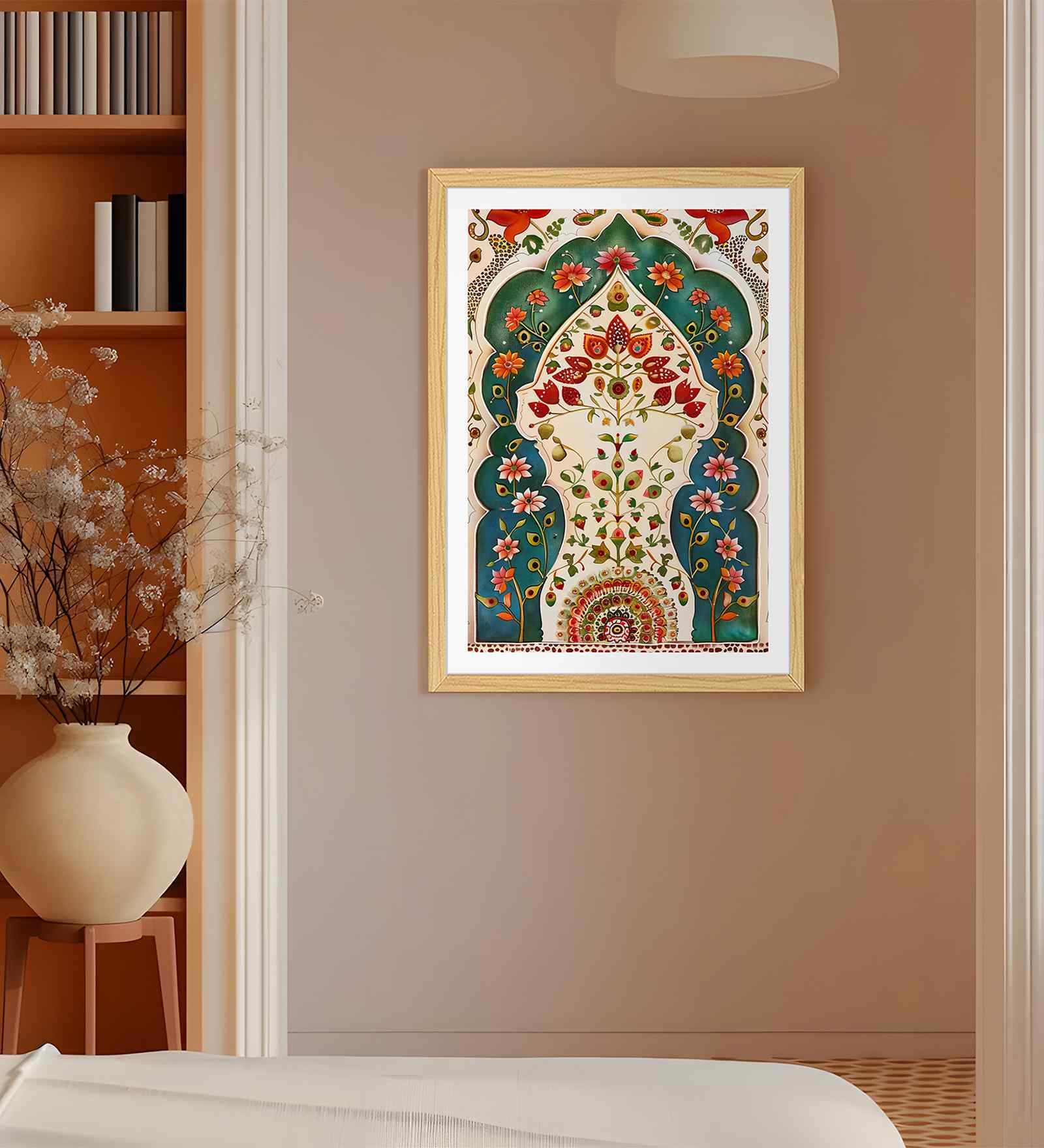 (1Pc) Green Fibre Mughal Floral Wall Art