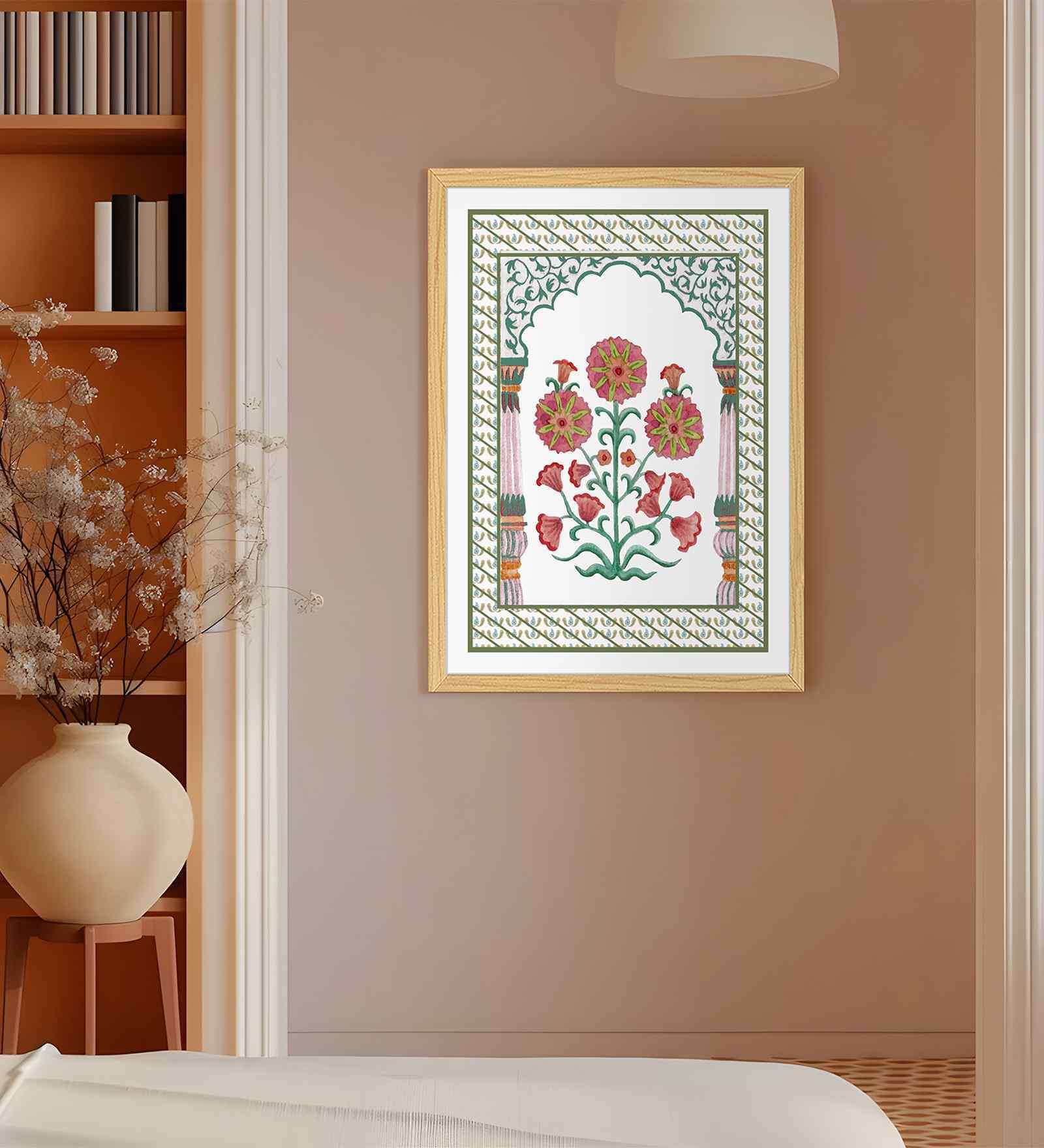 (1Pc) Green Fibre Mughal Floral Wall Art
