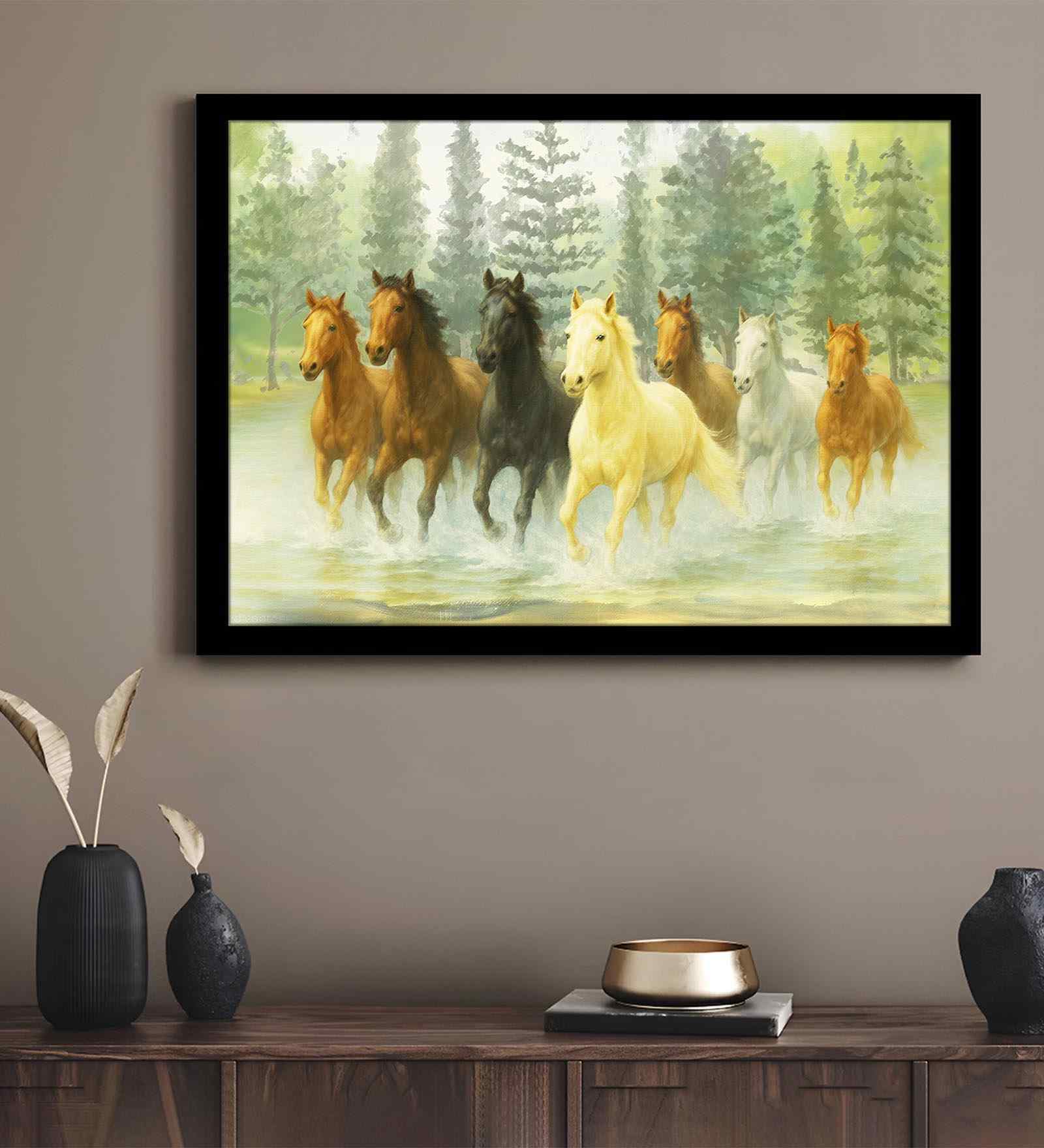 (1Pc) Green Fibre Running Horses Wall Art