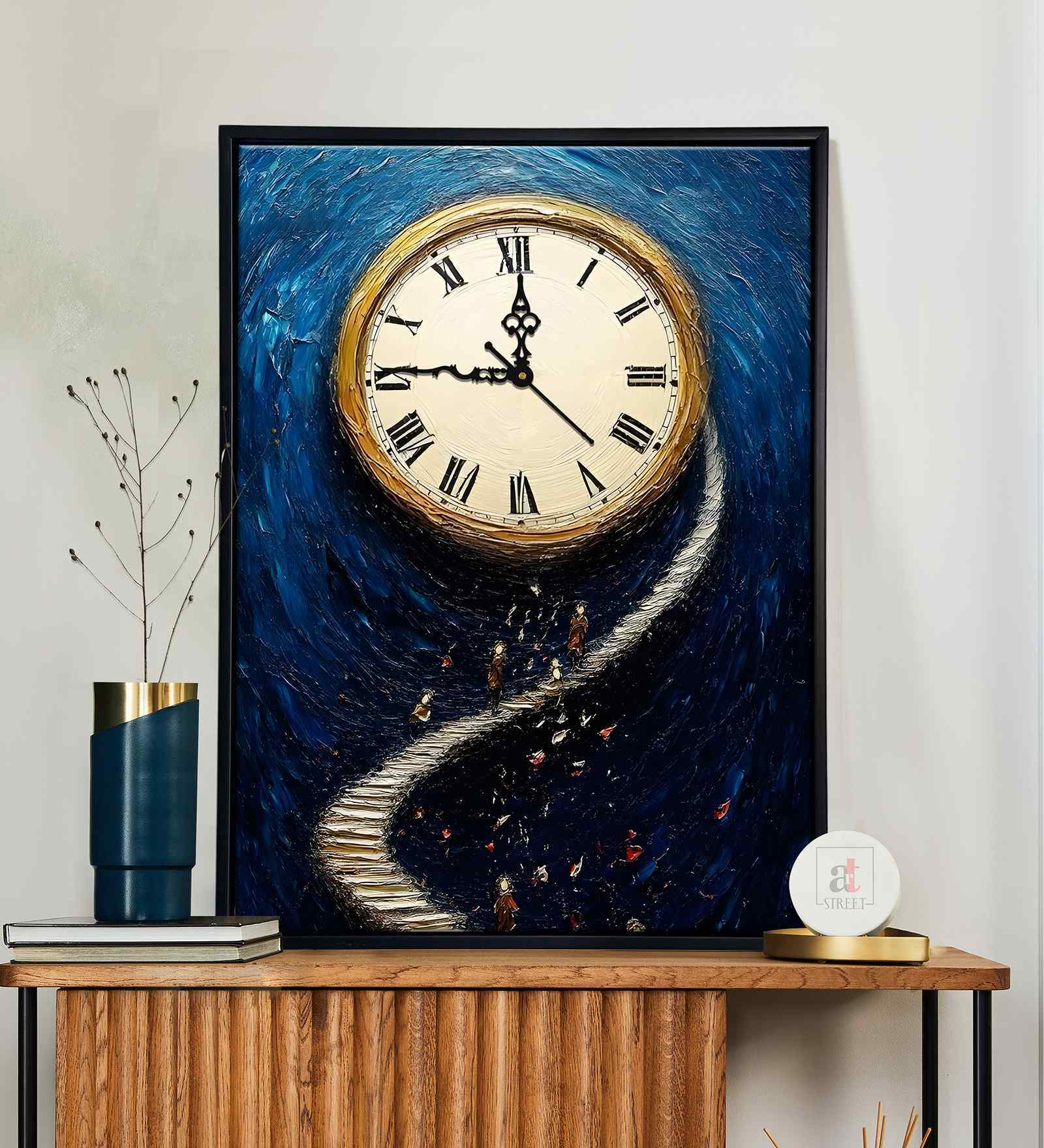 (1Pc) Multicolour Canvas Beautiful Abstract Wall Art with Clock
