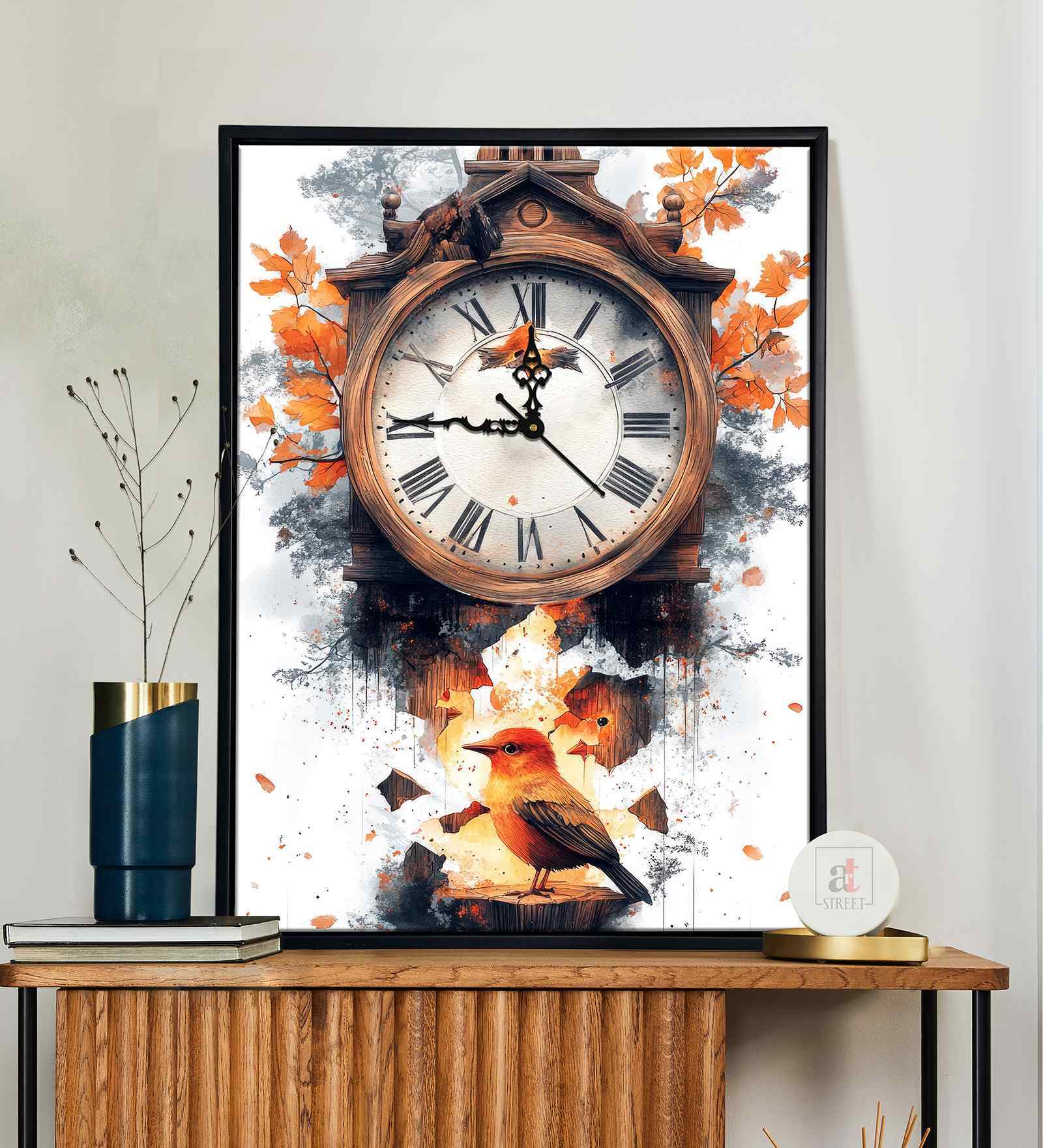 (1Pc) Multicolour Canvas Beautiful Abstract Wall Art with Clock
