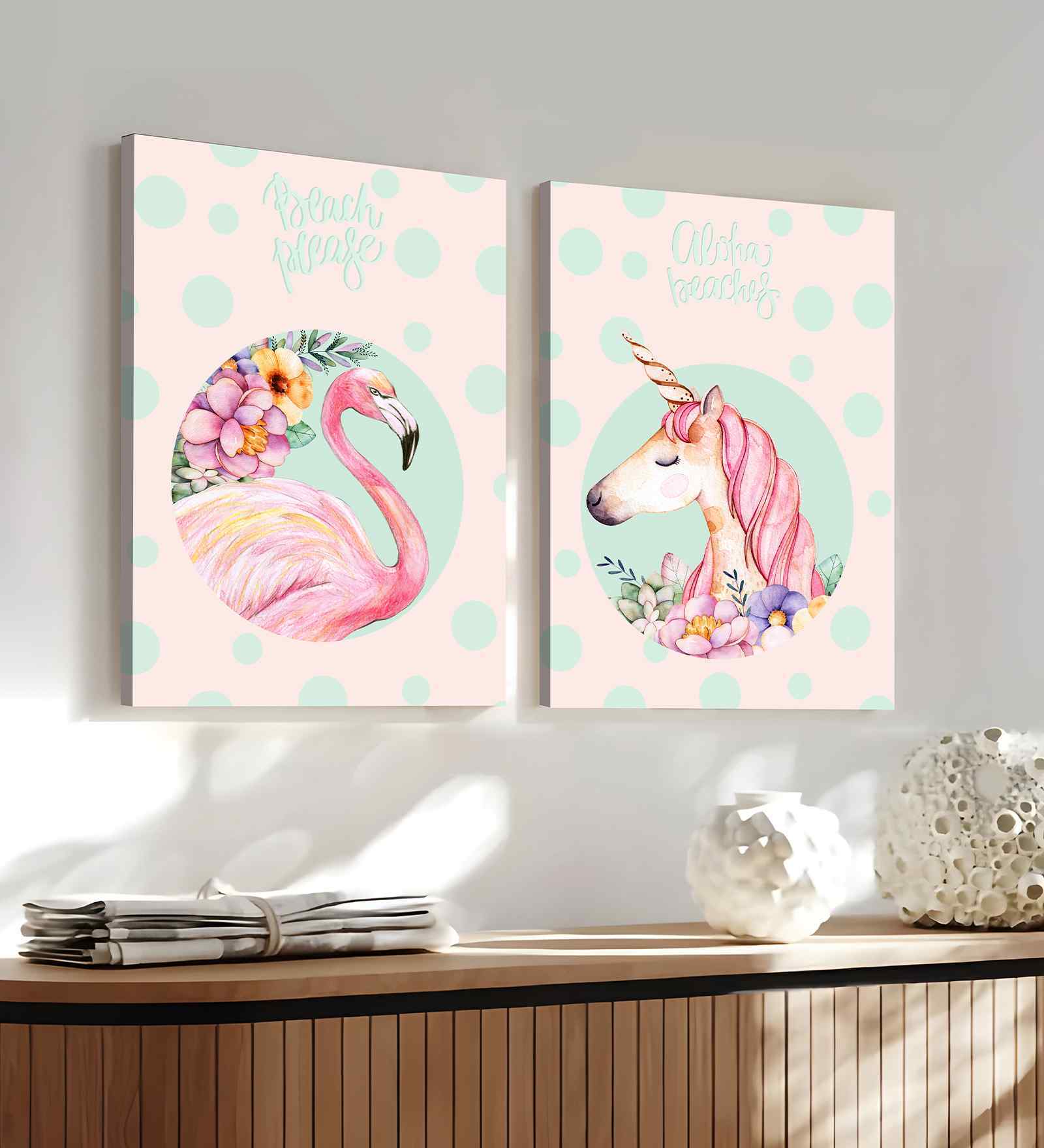 (1Pc) Multicolour Canvas Beautiful Flamingo Wall Art