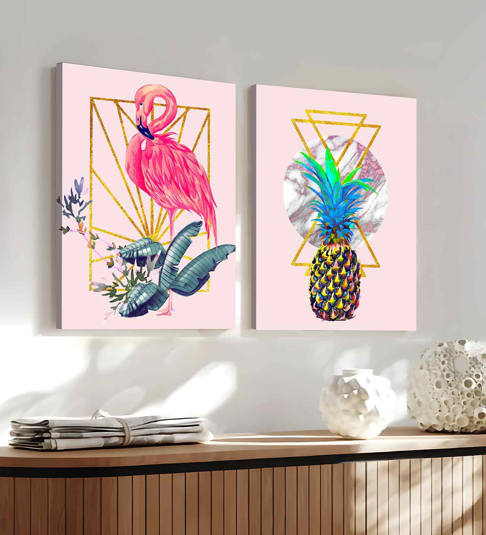 (1Pc) Multicolour Canvas Beautiful Flamingo Wall Art