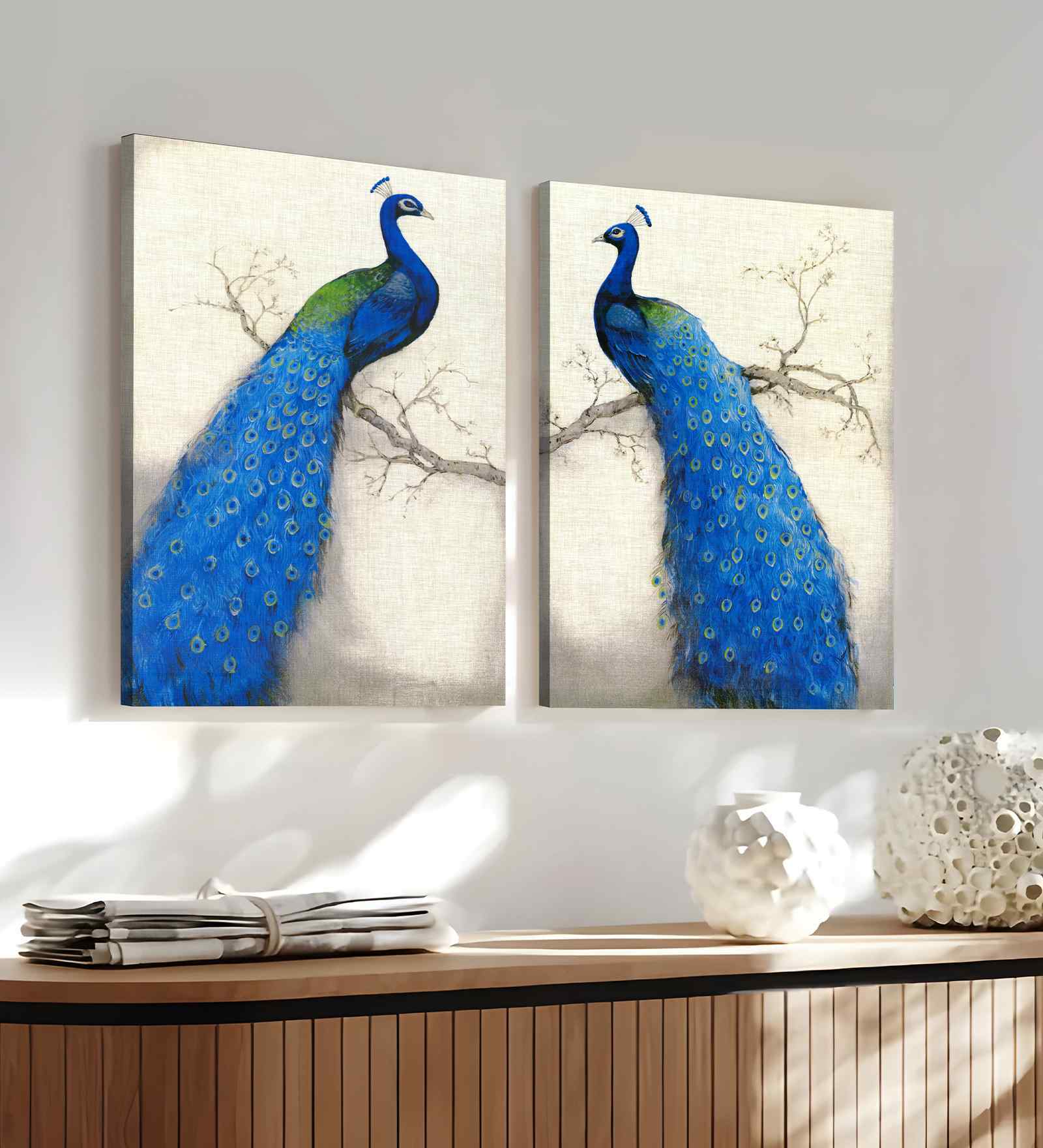 (1Pc) Multicolour Canvas Beautiful Peacock Wall Art