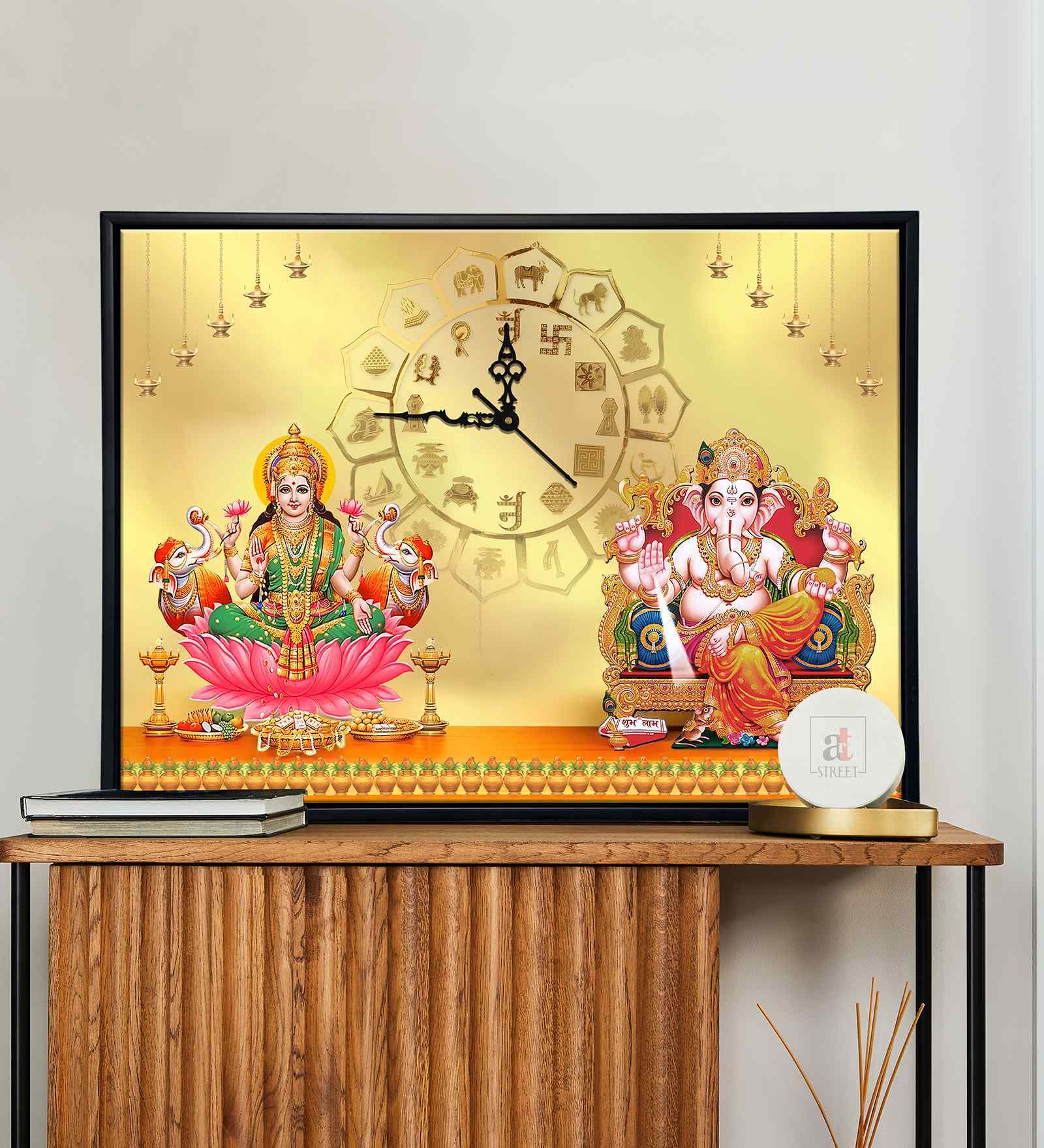 (1Pc) Multicolour Canvas Lakshmi Ganesha Wall Art
